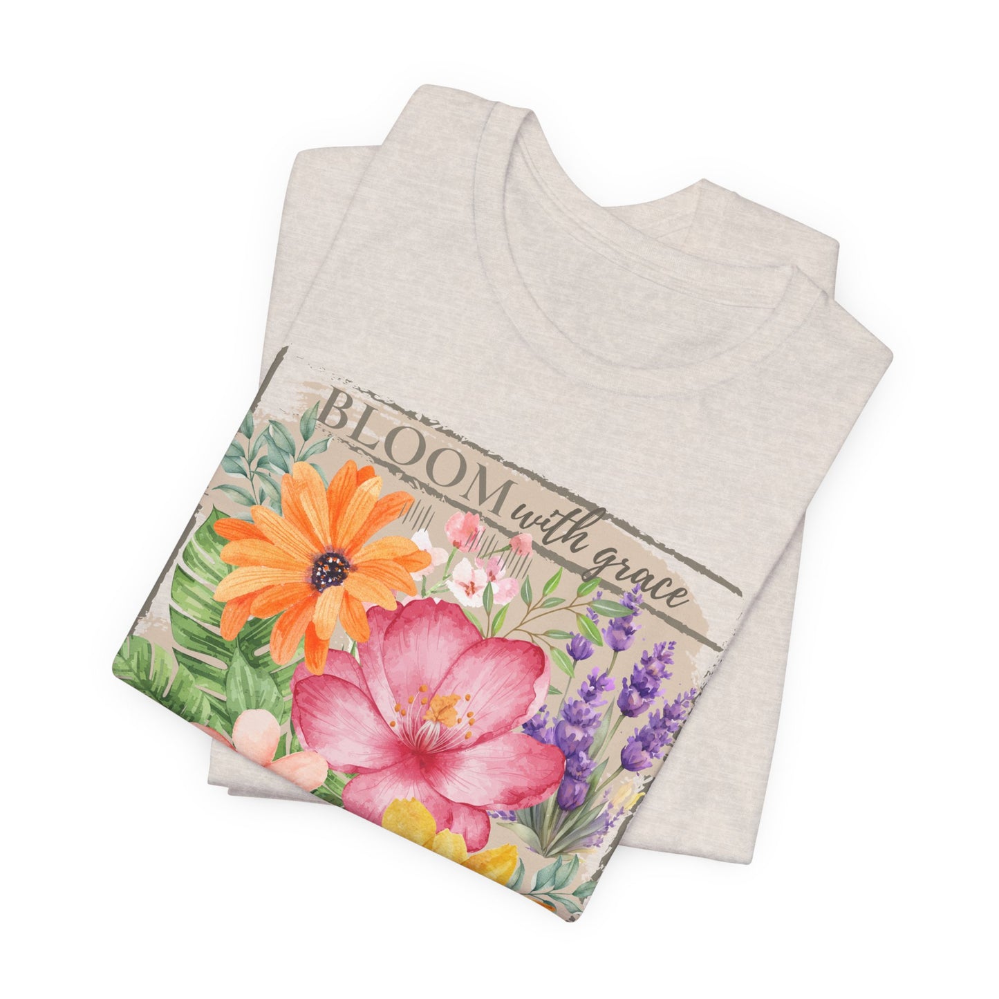 Bloom With Grace Floral T-Shirt, “Grow Through It” Inspirational Women’s Tee - 14943