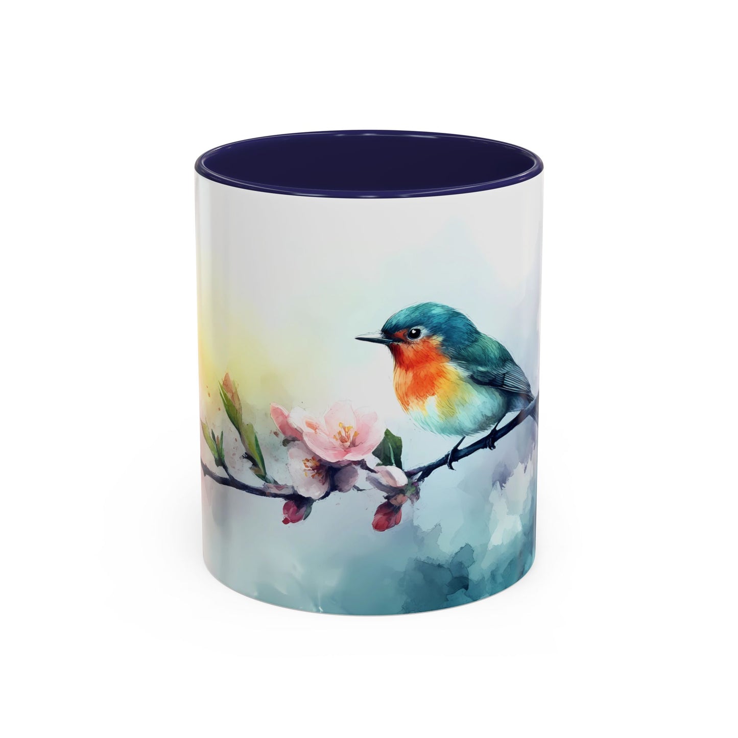 Whimsical Bird & Blossom Accent Coffee Mug - Perfect for Nature Lovers - 11886