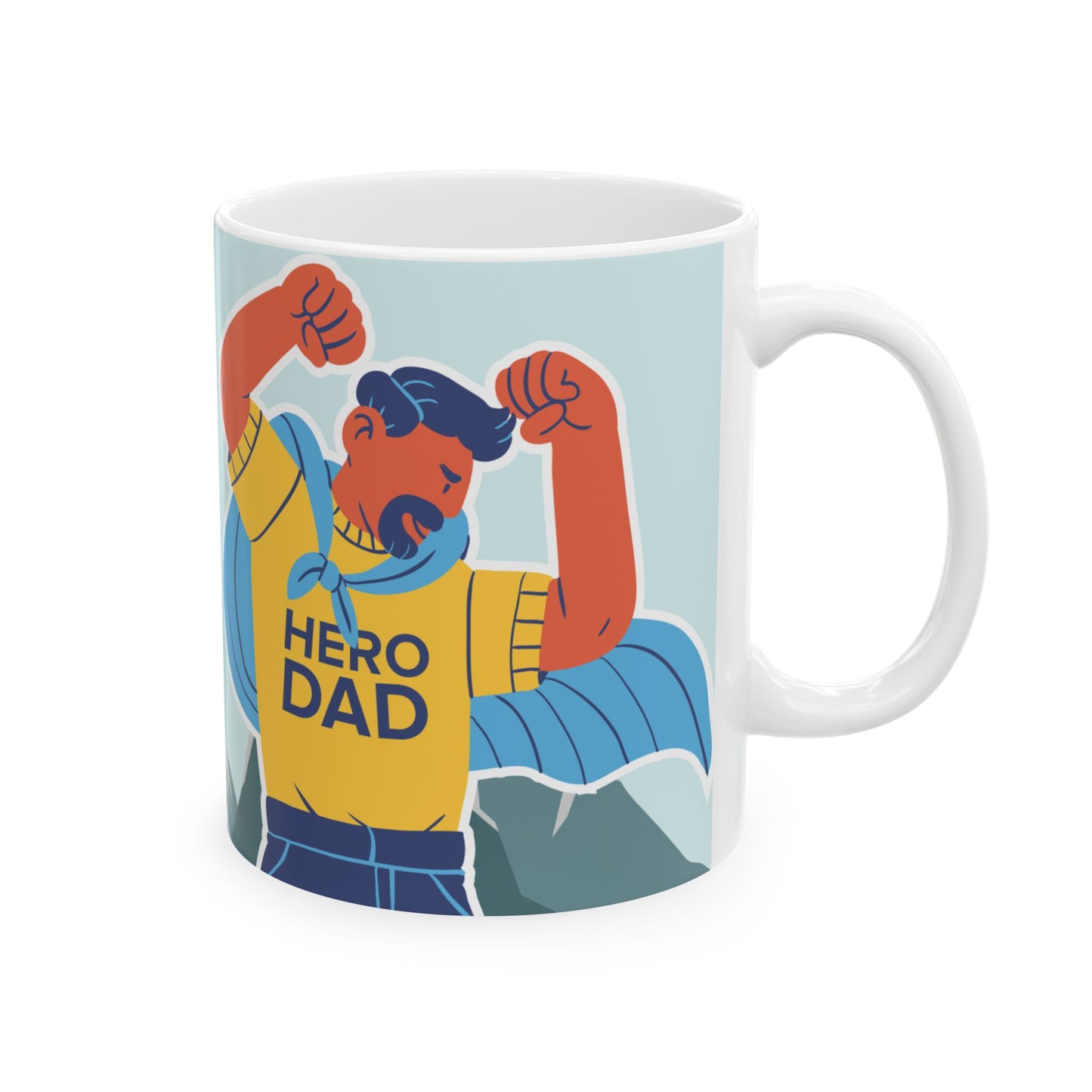 Hero Dad, Happy Father's Day Ceramic Mug - Fun Gift for Dads, Unique Coffee Tea Cup, Father's Day Present, Customizable Design, 11oz & 15oz - 14017