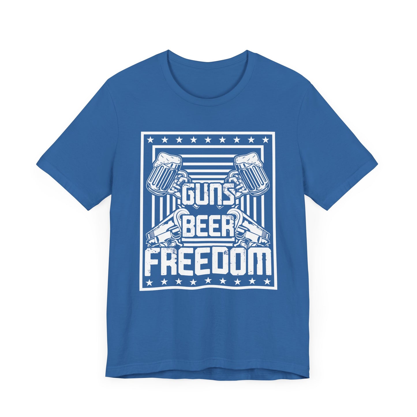 4th of July, Guns Beer Freedom Unisex Tee, Casual Shirt, Patriotic Apparel, Gift for Him, Party Tee, Everyday Wear - 13598