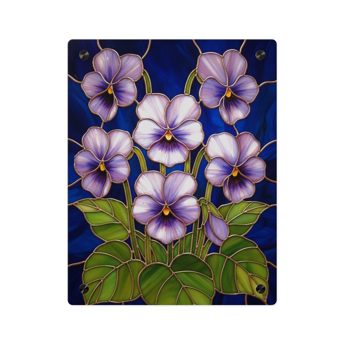 Violet Floral Acrylic Wall Art Panel — Purple Violets on Deep Blue - 14600