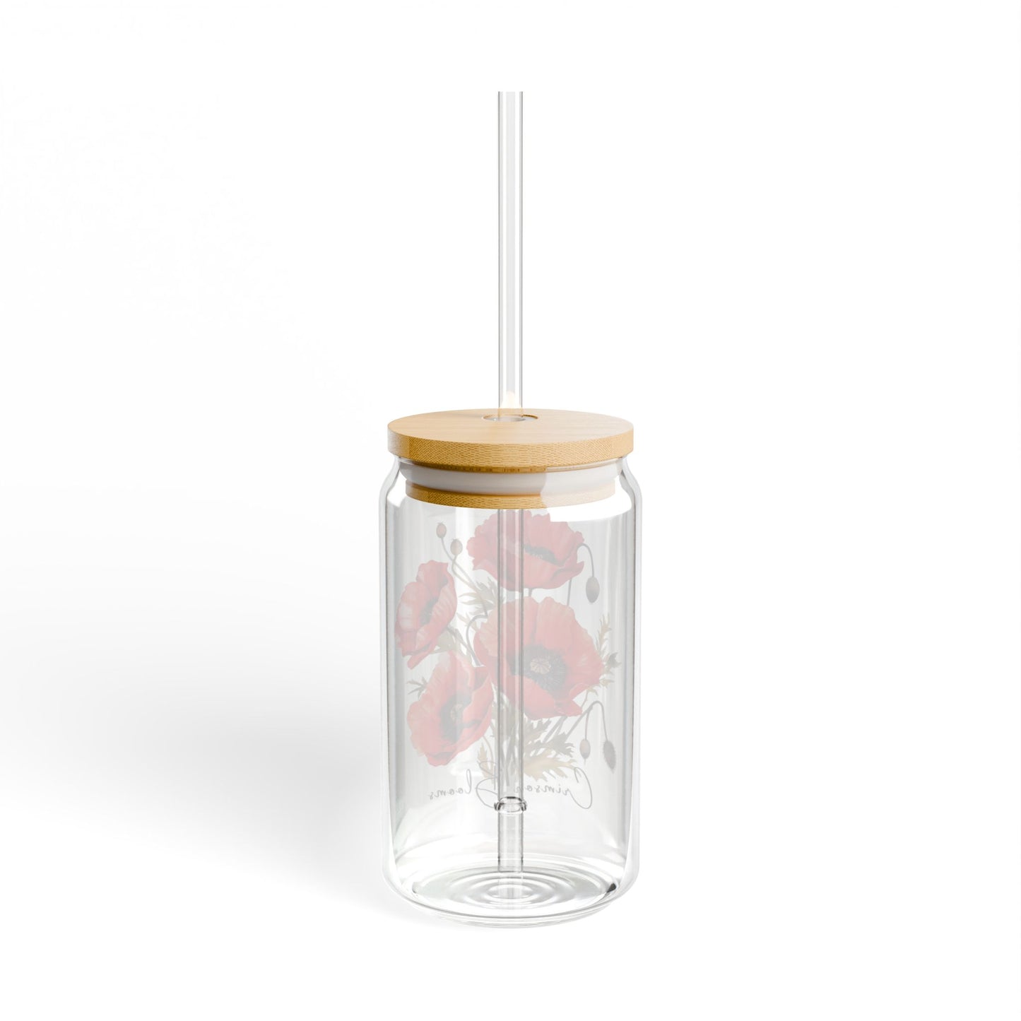 Poppies: Crimson Blooms,  Customizable - Sipper Glass, 16oz