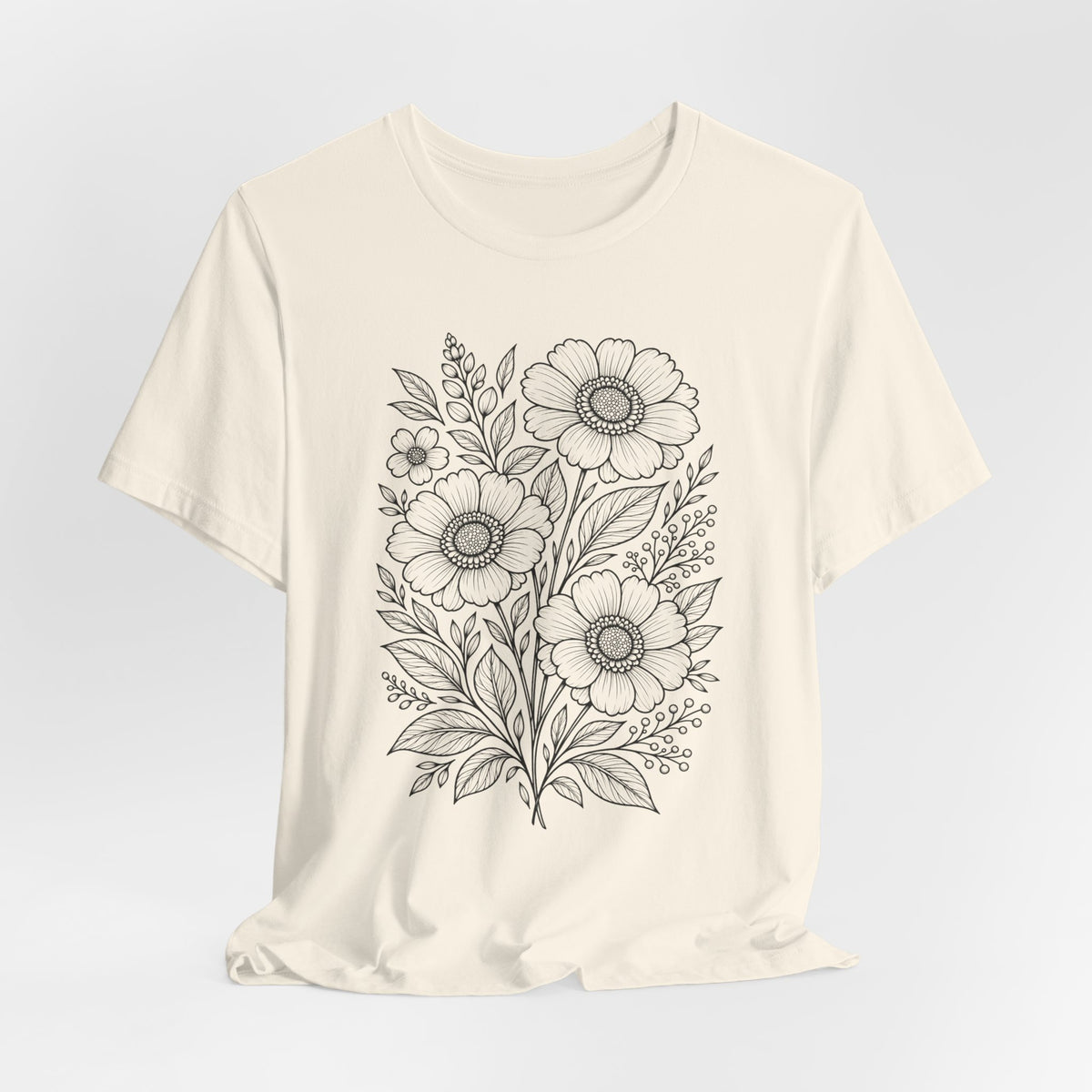 Vintage Floral Line Art T-Shirt, Botanical Wildflower Tee - 14561