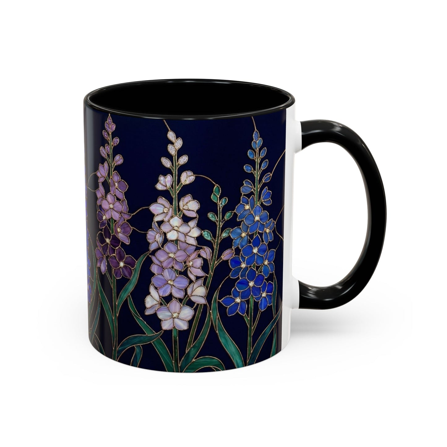 Larkspur Floral Accent Coffee Mug —  Stained-Glass Garden Design (11/15oz) - 14595