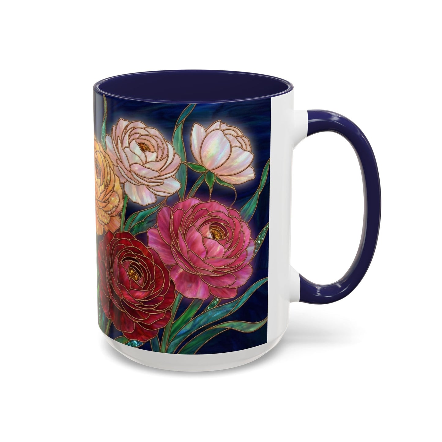 Ranunculus Floral Accent Coffee Mug — Stained Glass Design (11/15oz) - 14584