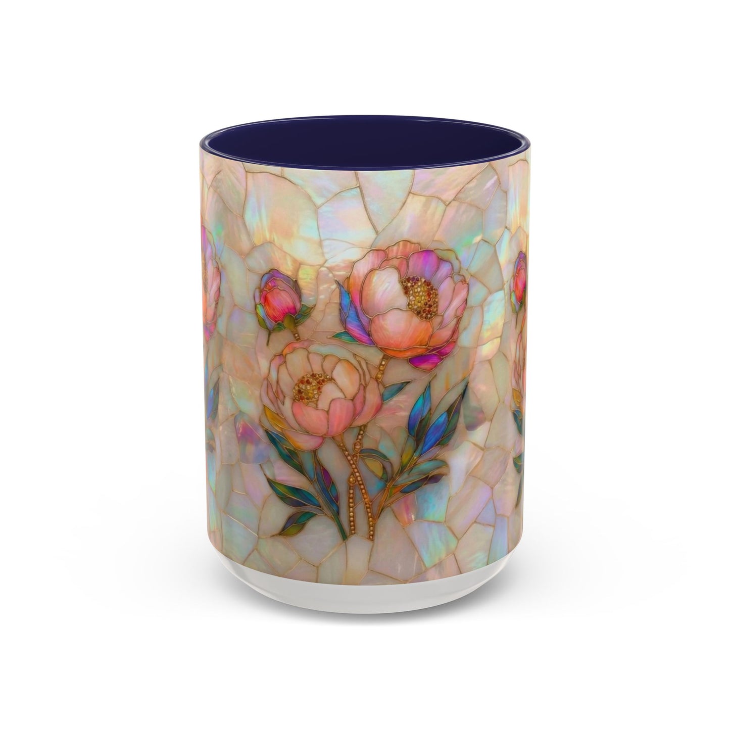 Peony Stained Glass Accent Coffee Mug – Floral Art 11/15oz - 14519