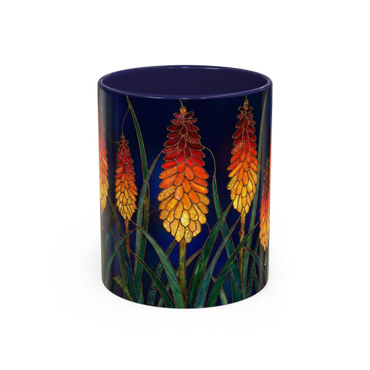Red Hot Poker Floral Coffee Mug — Stained Glass Design (11/15oz) - 14585