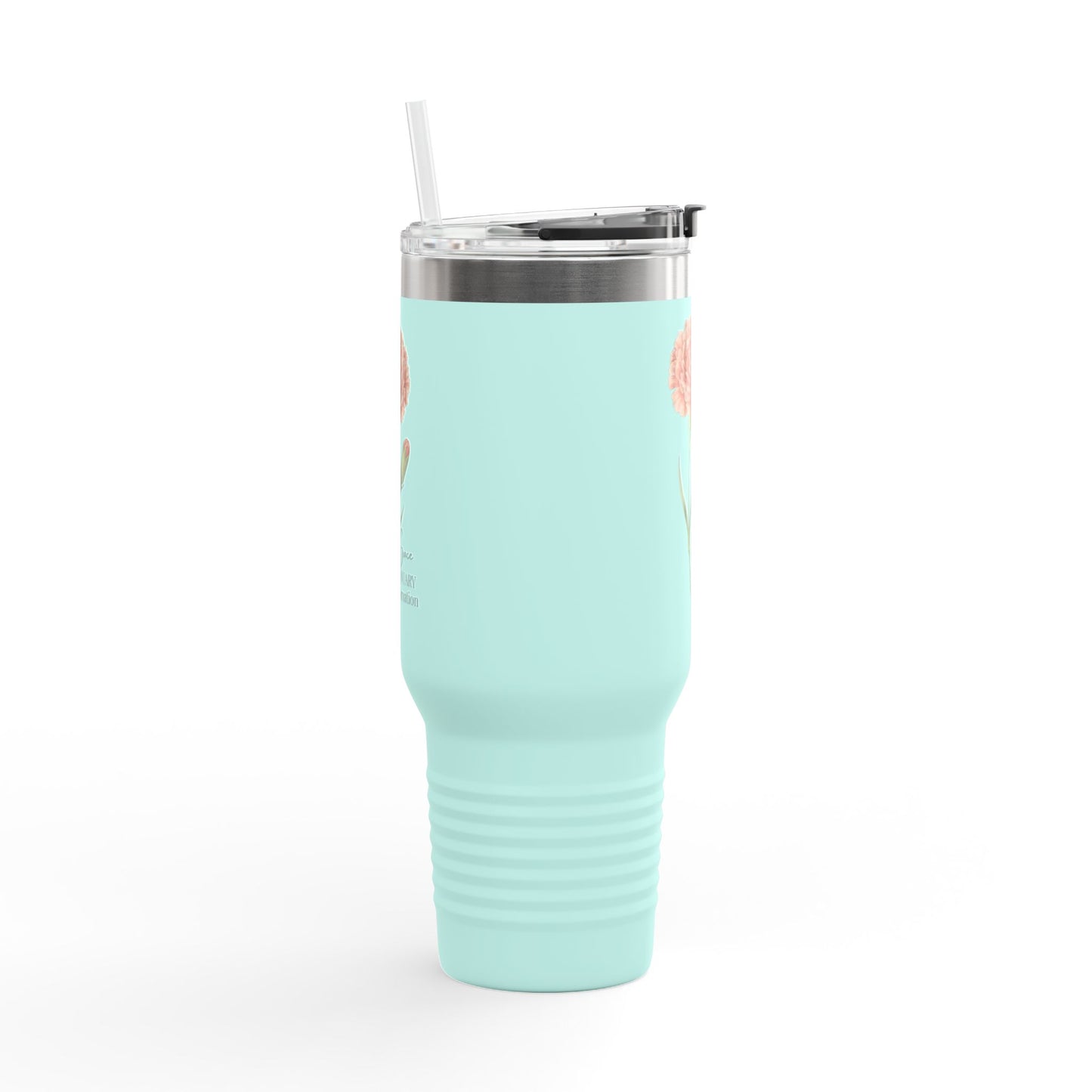 Carnation Floral Tumbler (Expressive) – January Birth Flower Gift | 40oz Insulated Travel Mug, Customizable — 14691