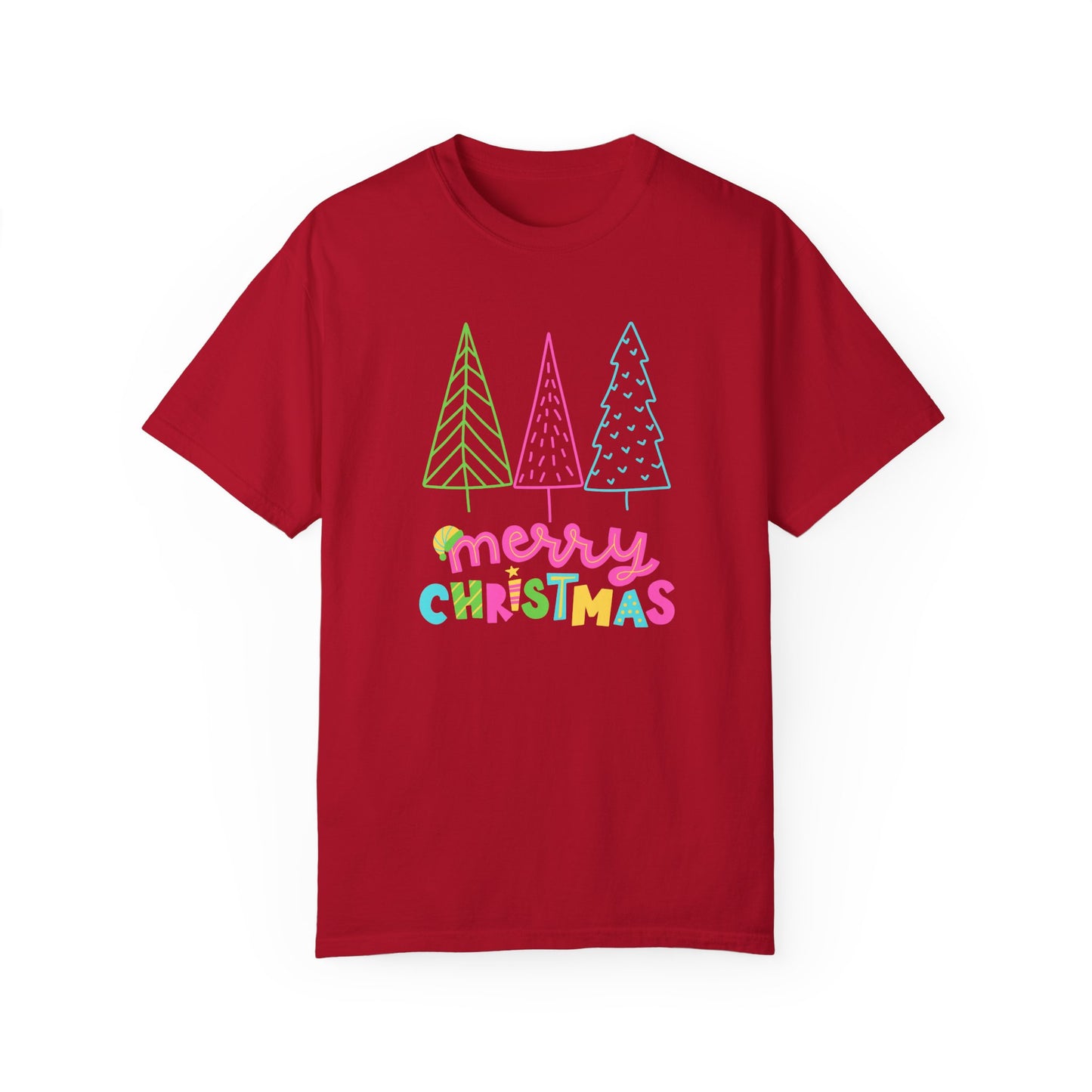 Trees, Merry Christmas - Unisex Garment-Dyed T-shirt - 10535