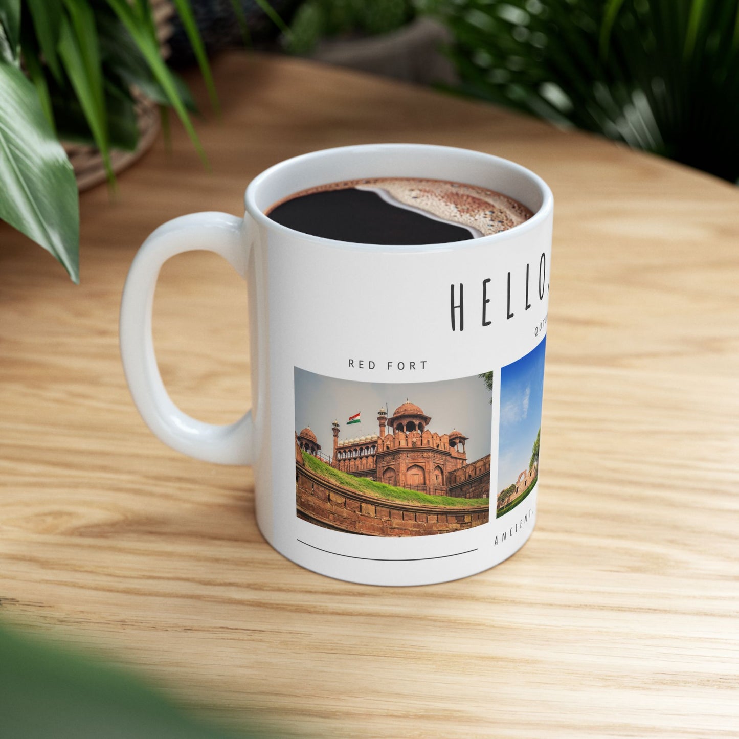 Hello Delhi! Ceramic Mug - 11oz & 15oz Travel Souvenir with Scenic Landmarks - 12025