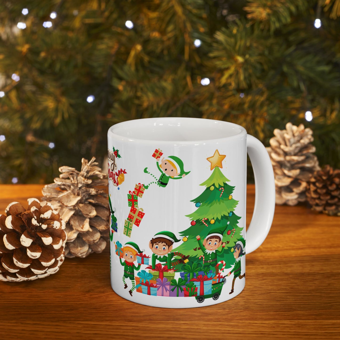 Little Elves with Christmas Gifts - Ceramic Mug, (11oz, 15oz) - 10293