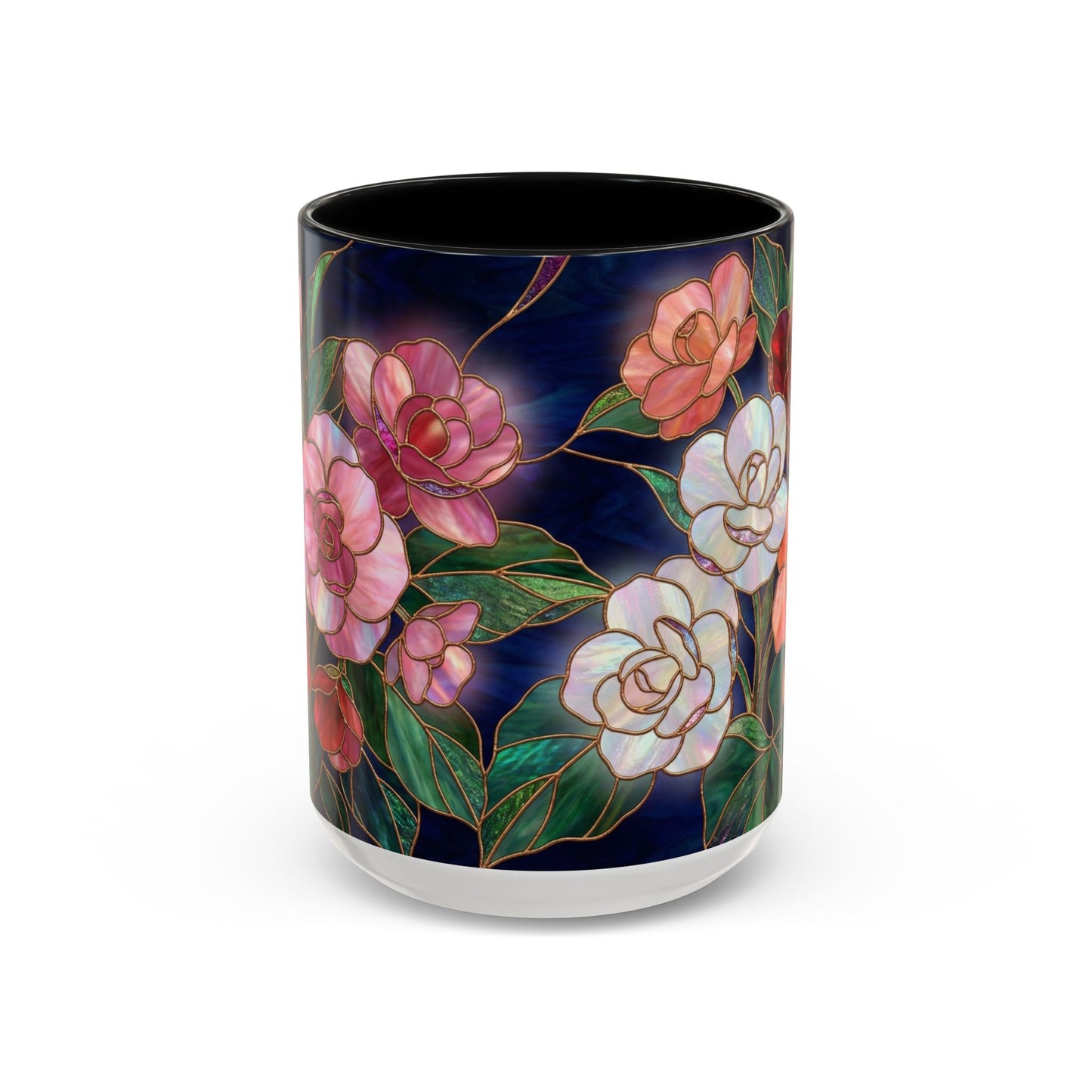 Begonia Floral Accent Coffee Mug – Stained Glass Design 11/15oz - 14555