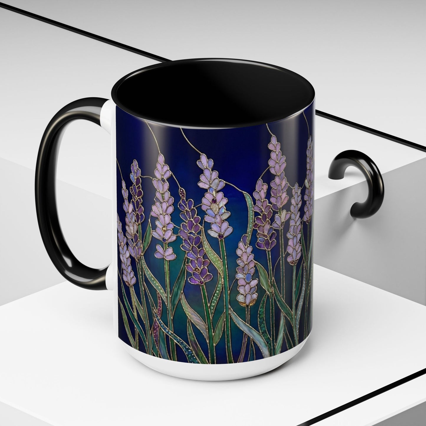 Lavender Floral Accent Coffee Mug — Stained Glass Design 11/15oz - 14531