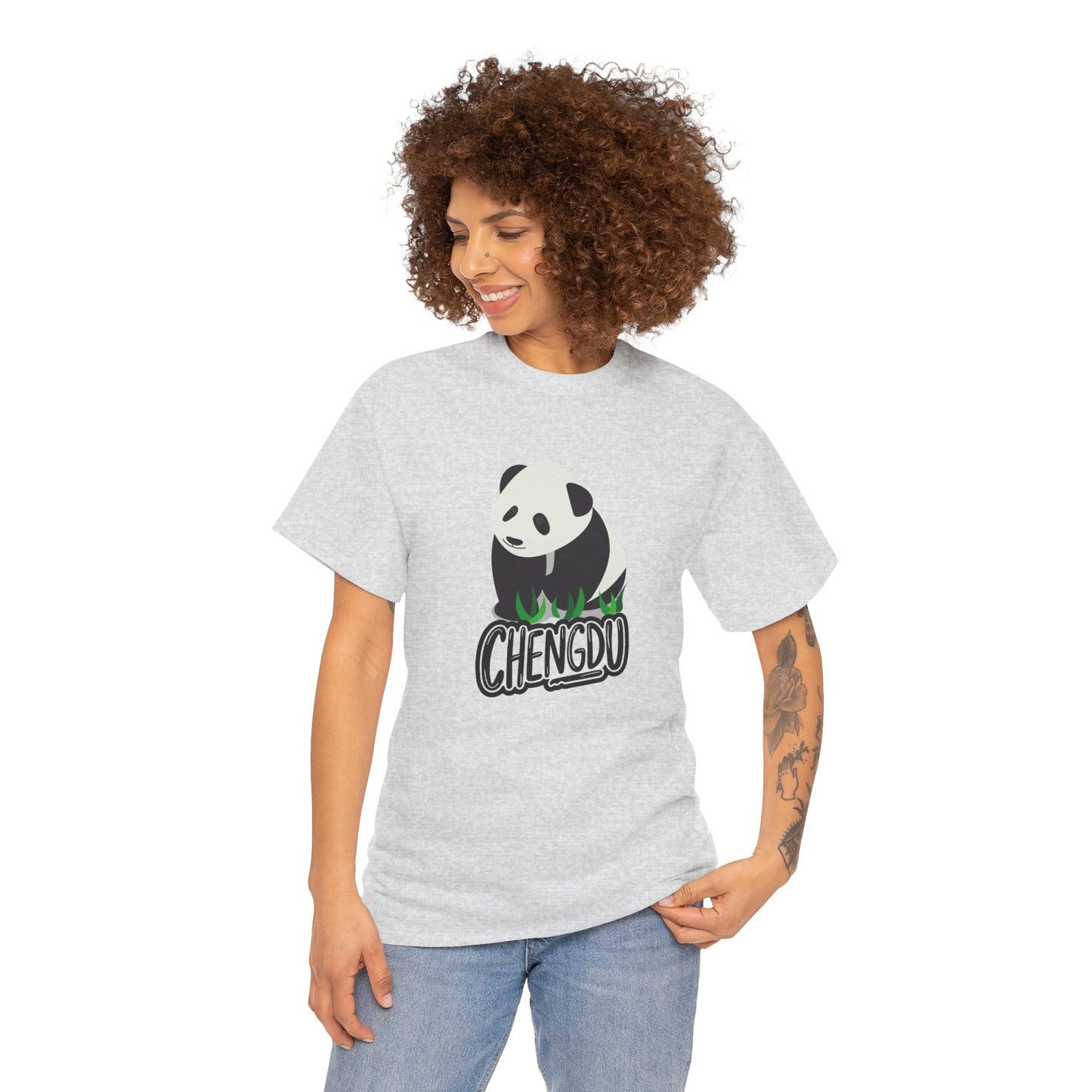 Chengdu Panda Unisex Heavy Cotton Tee - Cozy and Fun Graphic Tee for Animal Lovers - 12206