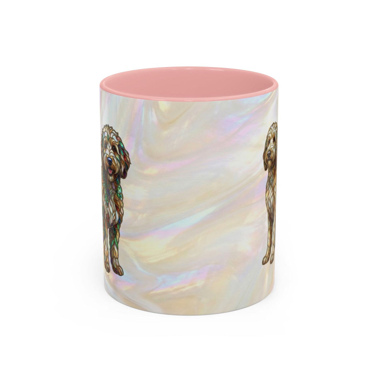 Personalized Dog (Goldendoodle) Coffee Mug - Accent Ceramic Mug with Name and Stained Glass Design - 14530