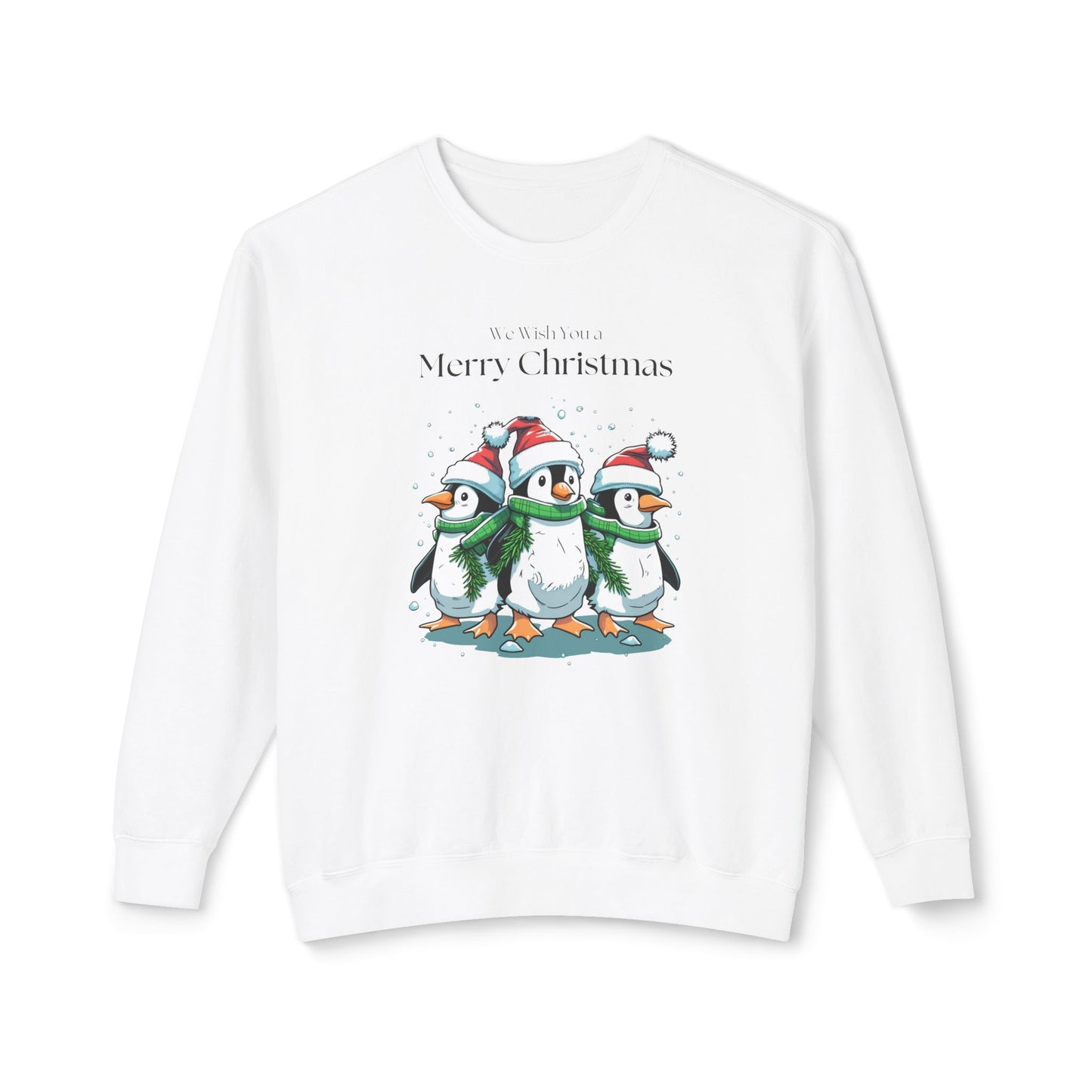 Penguins, We Wish You a Merry Christmas - Unisex Lightweight Crewneck Sweatshirt - 10173