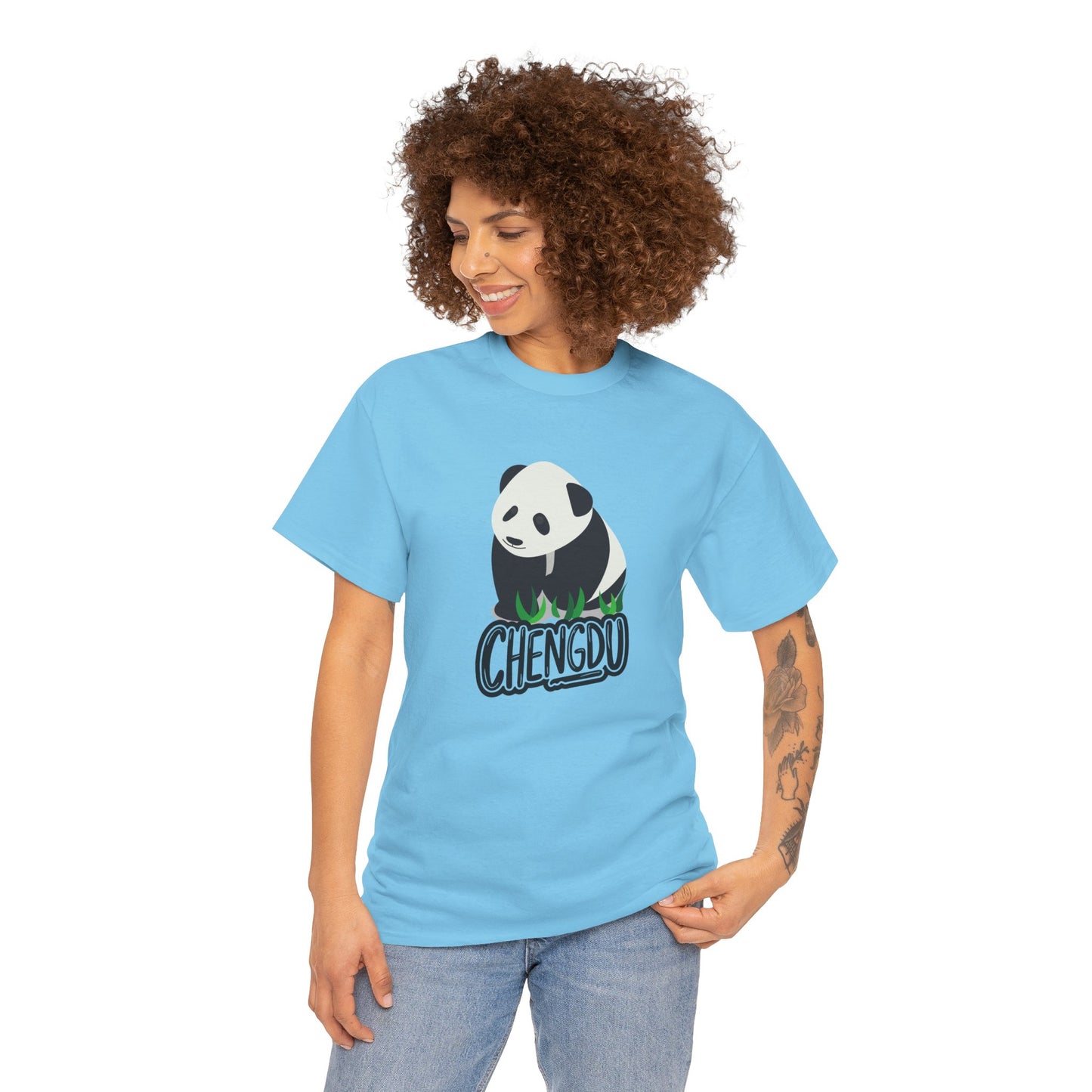 Chengdu Panda Unisex Heavy Cotton Tee - Cozy and Fun Graphic Tee for Animal Lovers - 12206