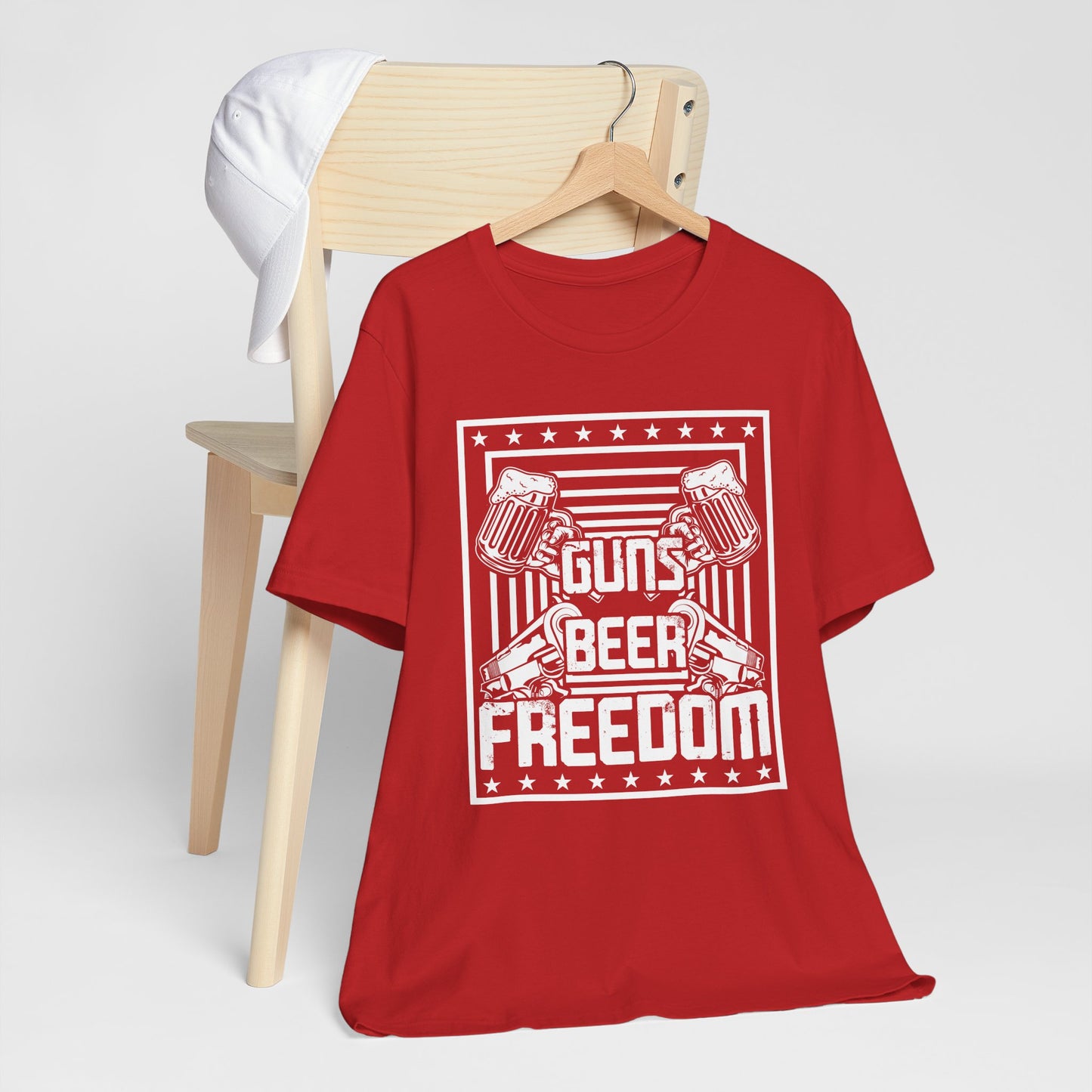 4th of July, Guns Beer Freedom Unisex Tee, Casual Shirt, Patriotic Apparel, Gift for Him, Party Tee, Everyday Wear - 13598