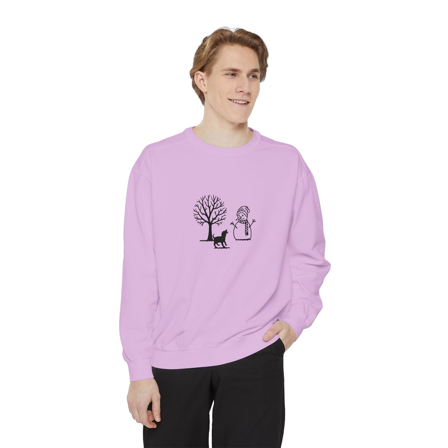 Winter Tree, Snowman, Puppy - Unisex Garment-Dyed Sweatshirt - 10261