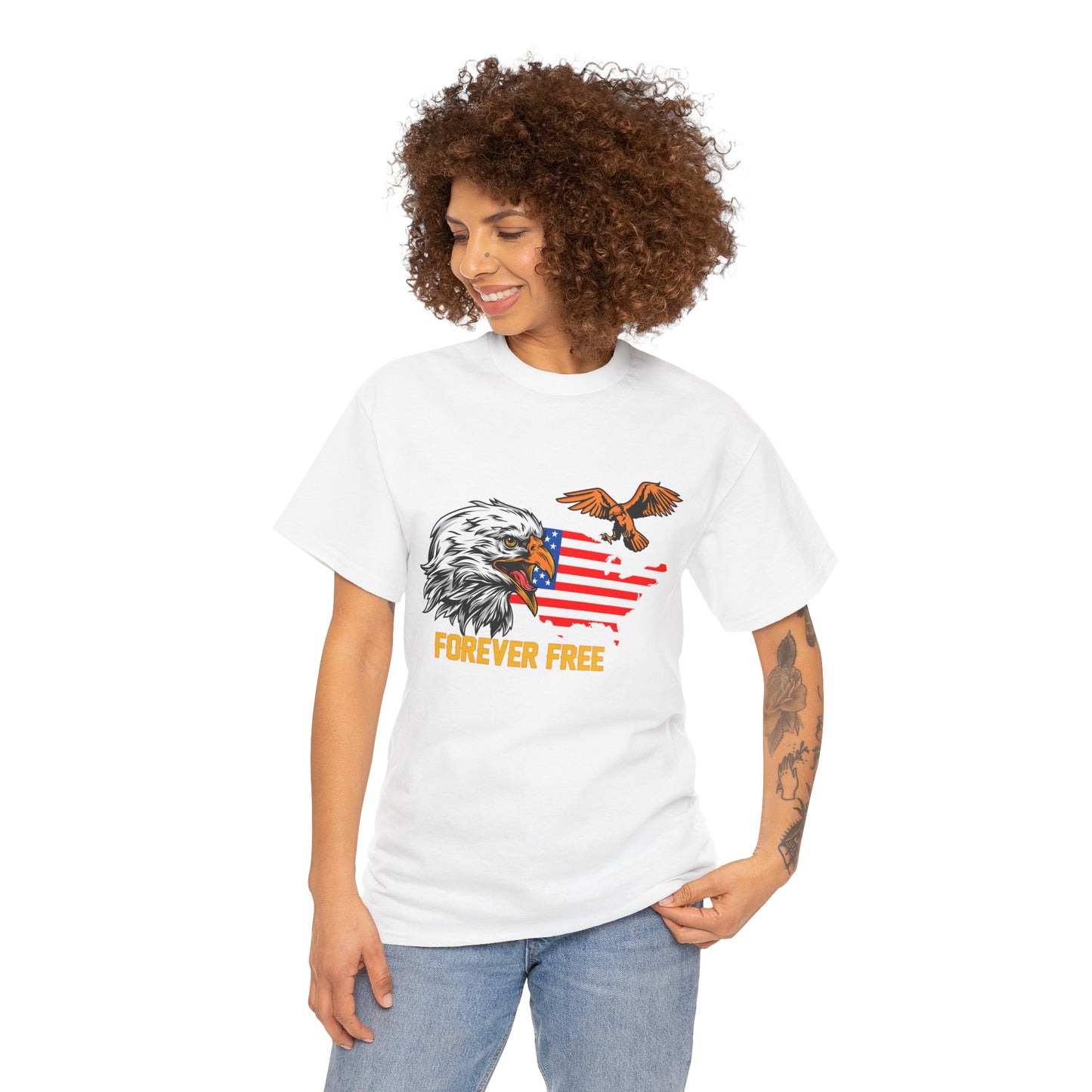 Unisex Heavy Cotton Tee with "Forever Free" Design - Perfect for Patriotic Events, July 4th Celebrations, Gifts, Summer Wear, Casual Outfits - 13692