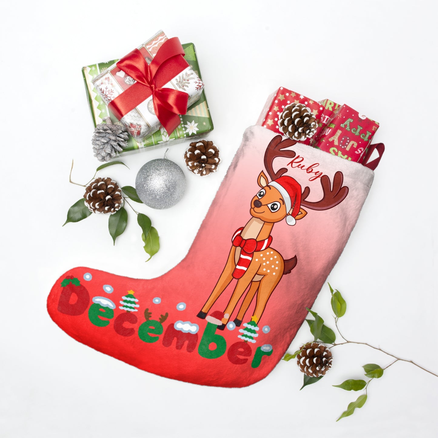 Ruby, Reindeer, December, Customizable - Christmas Stockings - 10206