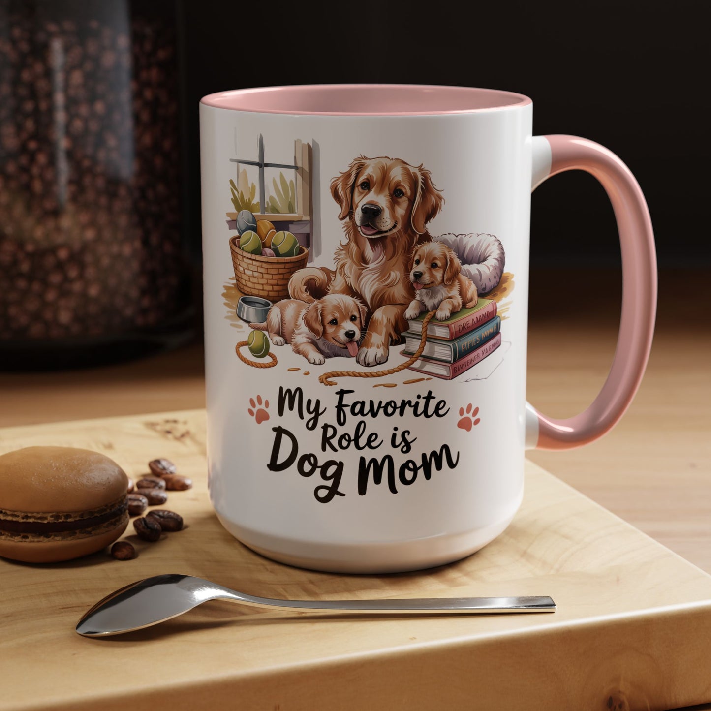 My Favorite Role is Dog Mom Mug – Cute Golden Retriever & Puppies Gift for Dog Lovers, Pet Mom Coffee Cup (11oz / 15oz) - 14799