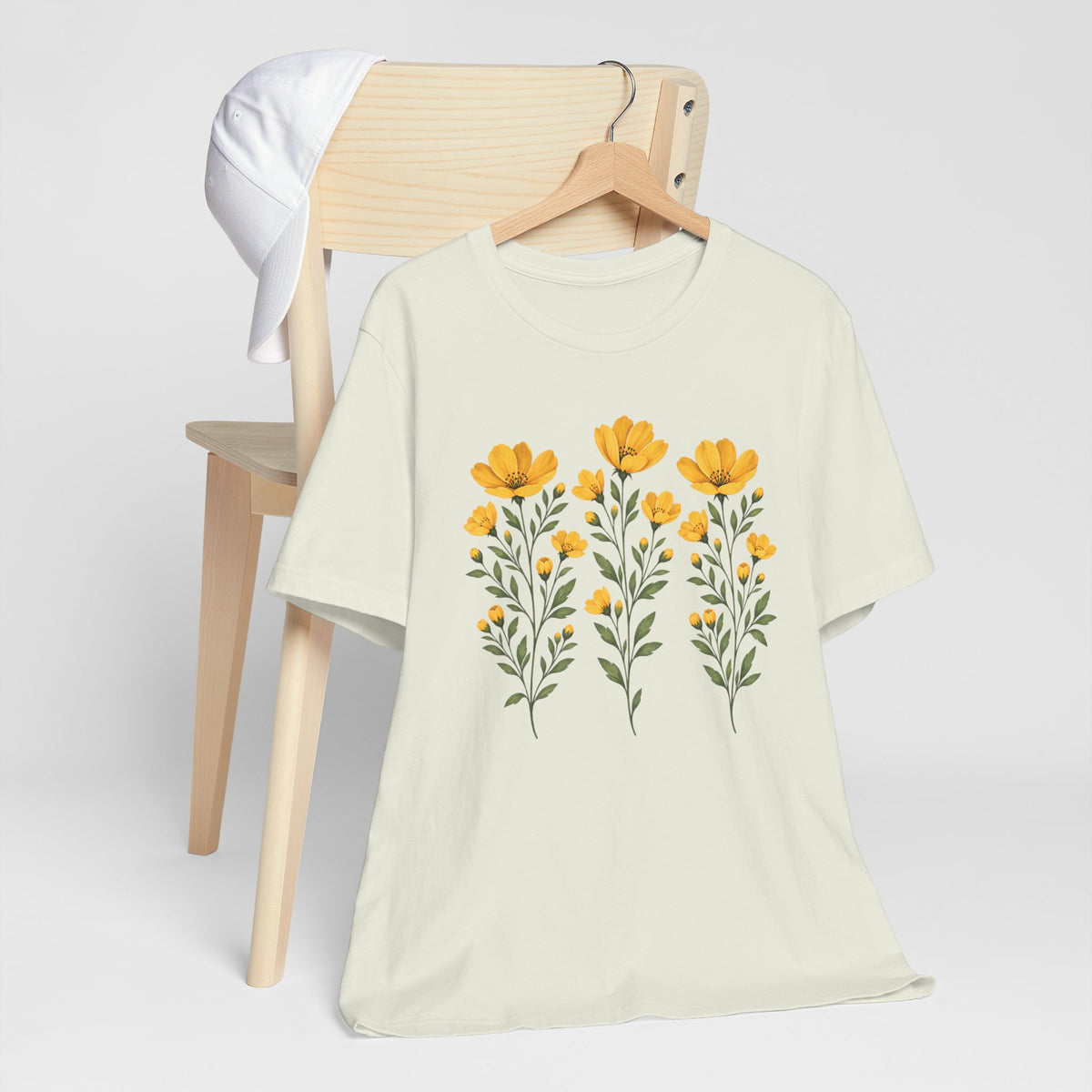 Golden Yellow Wildflower T-Shirt, Vintage Botanical Floral Tee - 14544