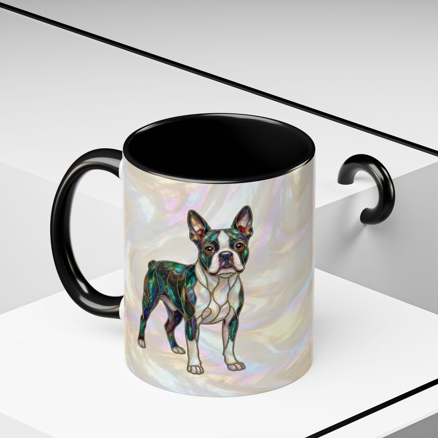 Boston Terrier Accent Coffee Mug — Stained Glass Design (11/15 oz) - 14620
