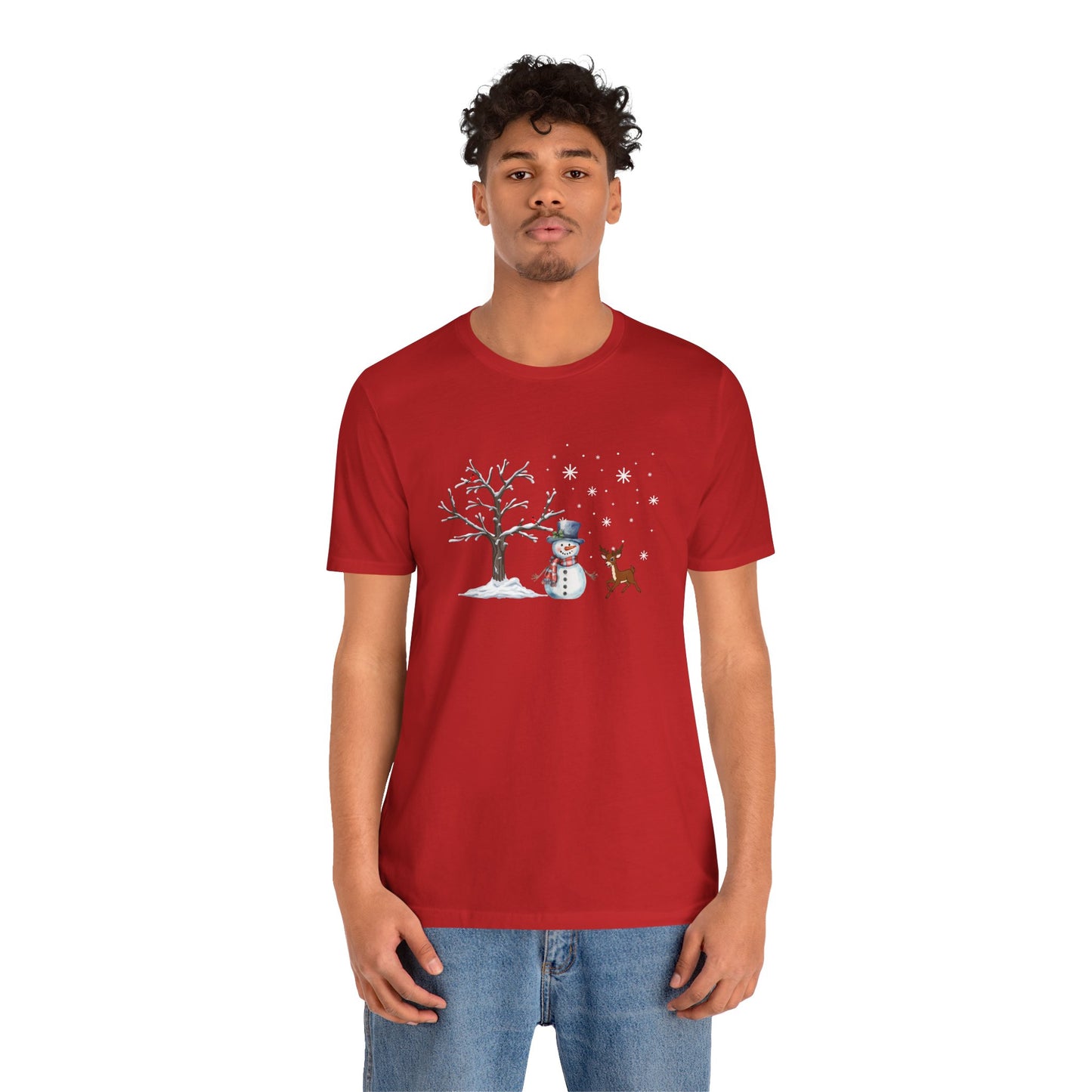 Snowman with Twinkle - Unisex Jersey Short Sleeve Tee