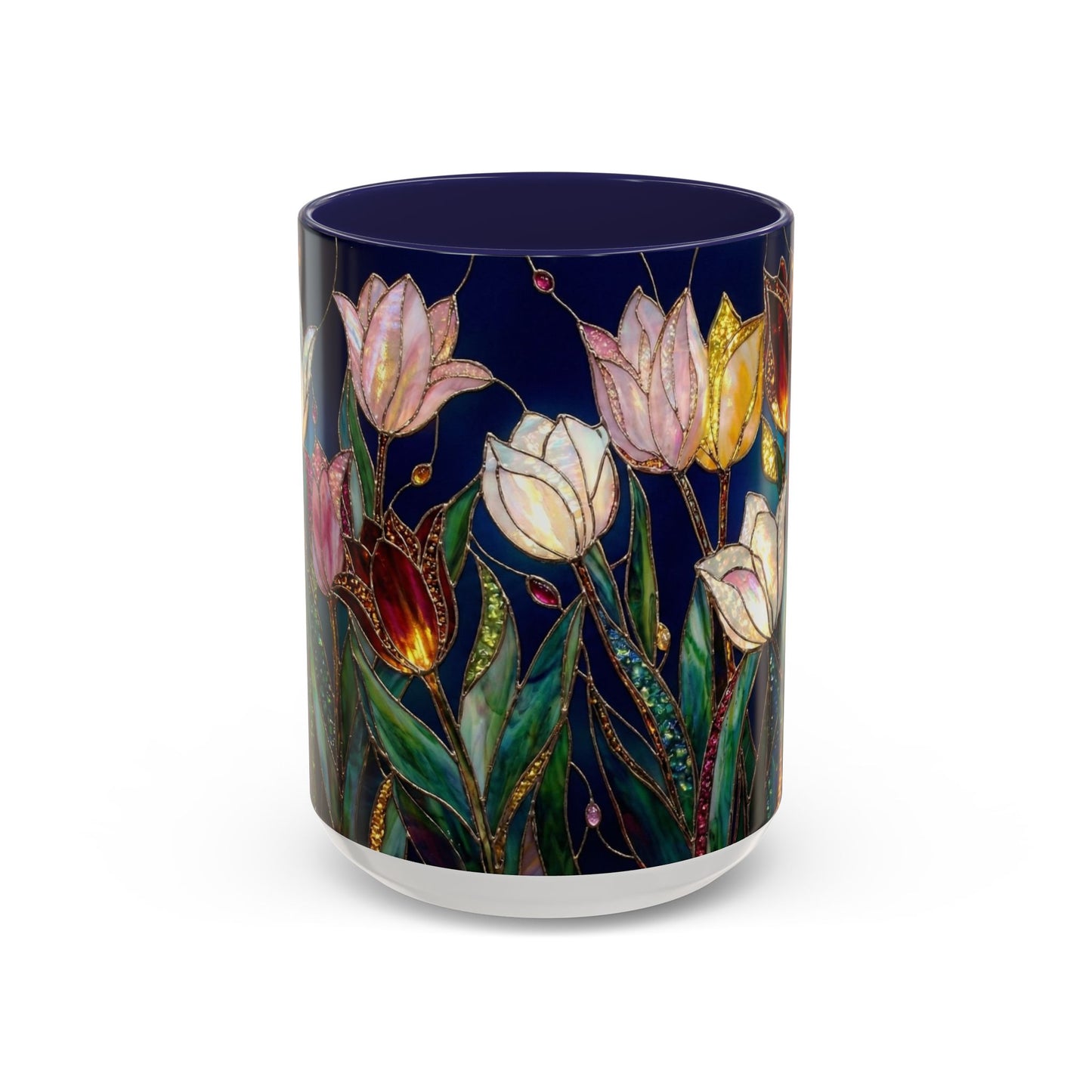 Tulip Floral Art Accent Coffee Mug — Stained Glass Design (11/15oz) - 14592