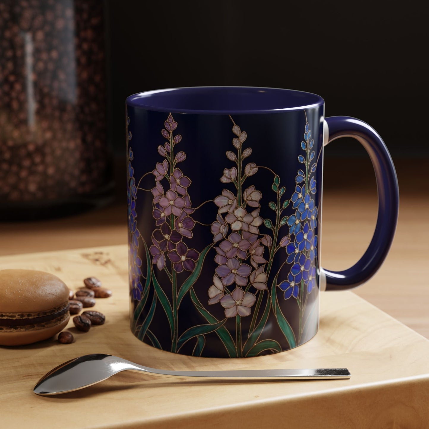 Larkspur Floral Accent Coffee Mug —  Stained-Glass Garden Design (11/15oz) - 14595