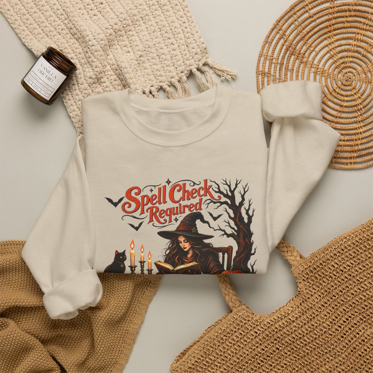 Spell Check Required Sweatshirt, Vintage Witch Halloween Crewneck - 14543