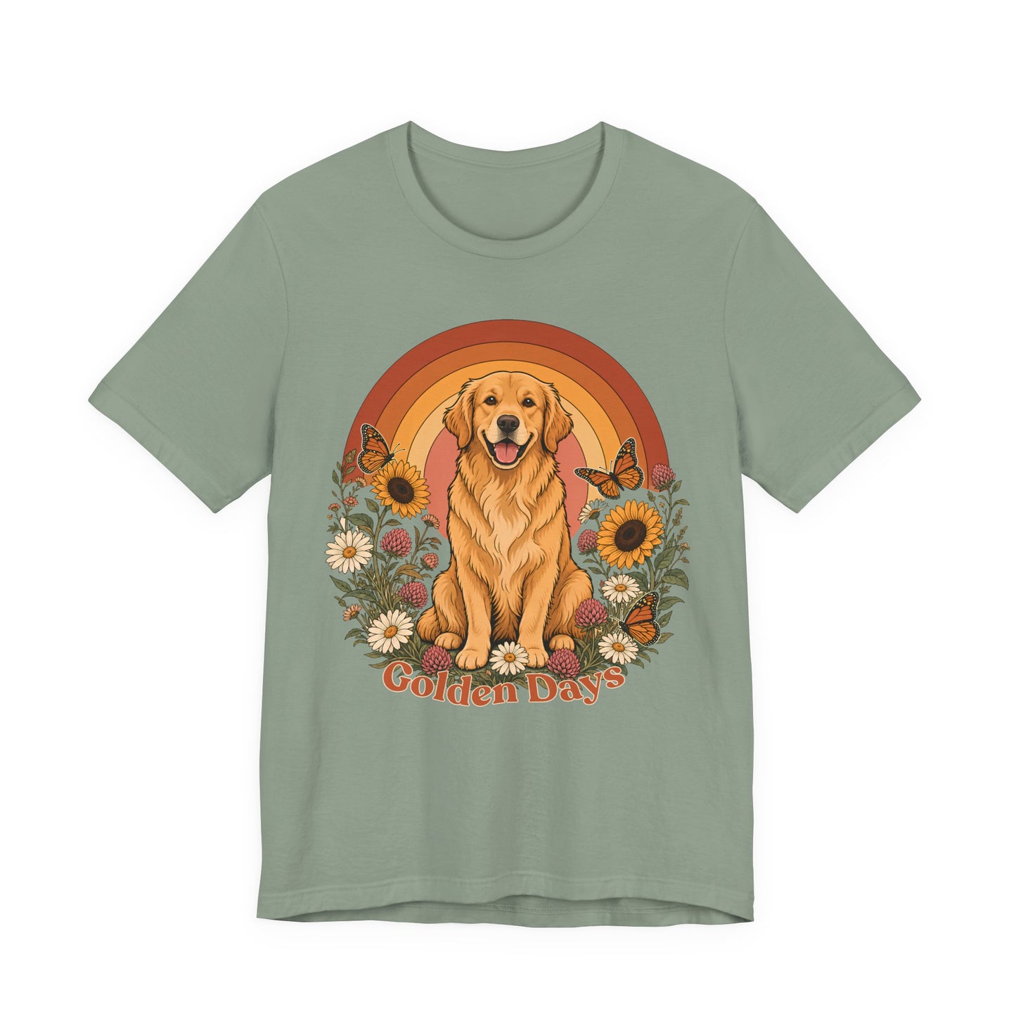 Golden Days Golden Retriever T-Shirt,  Retro Sunset Floral Dog Tee - 14969