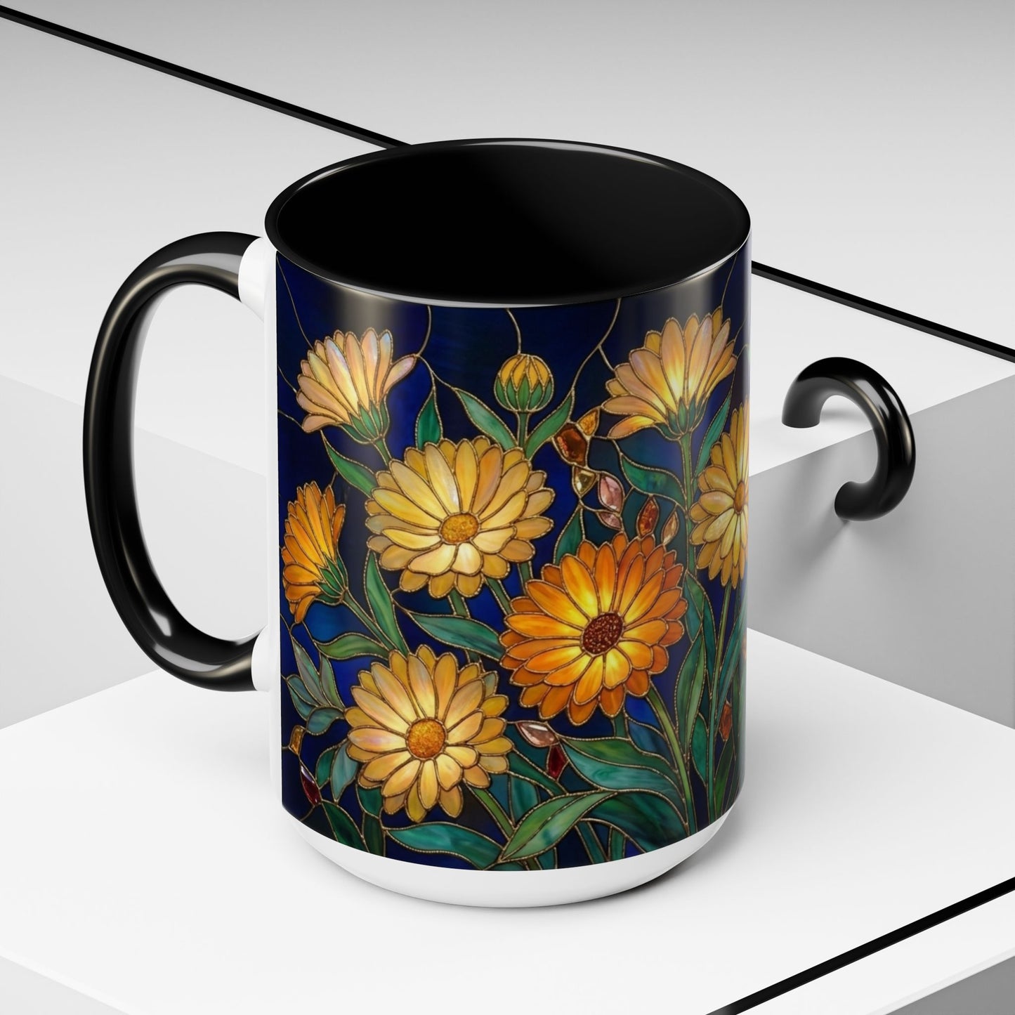 Calendula Accent Coffee Mug — Stained Glass Design (11/15oz) - 14549