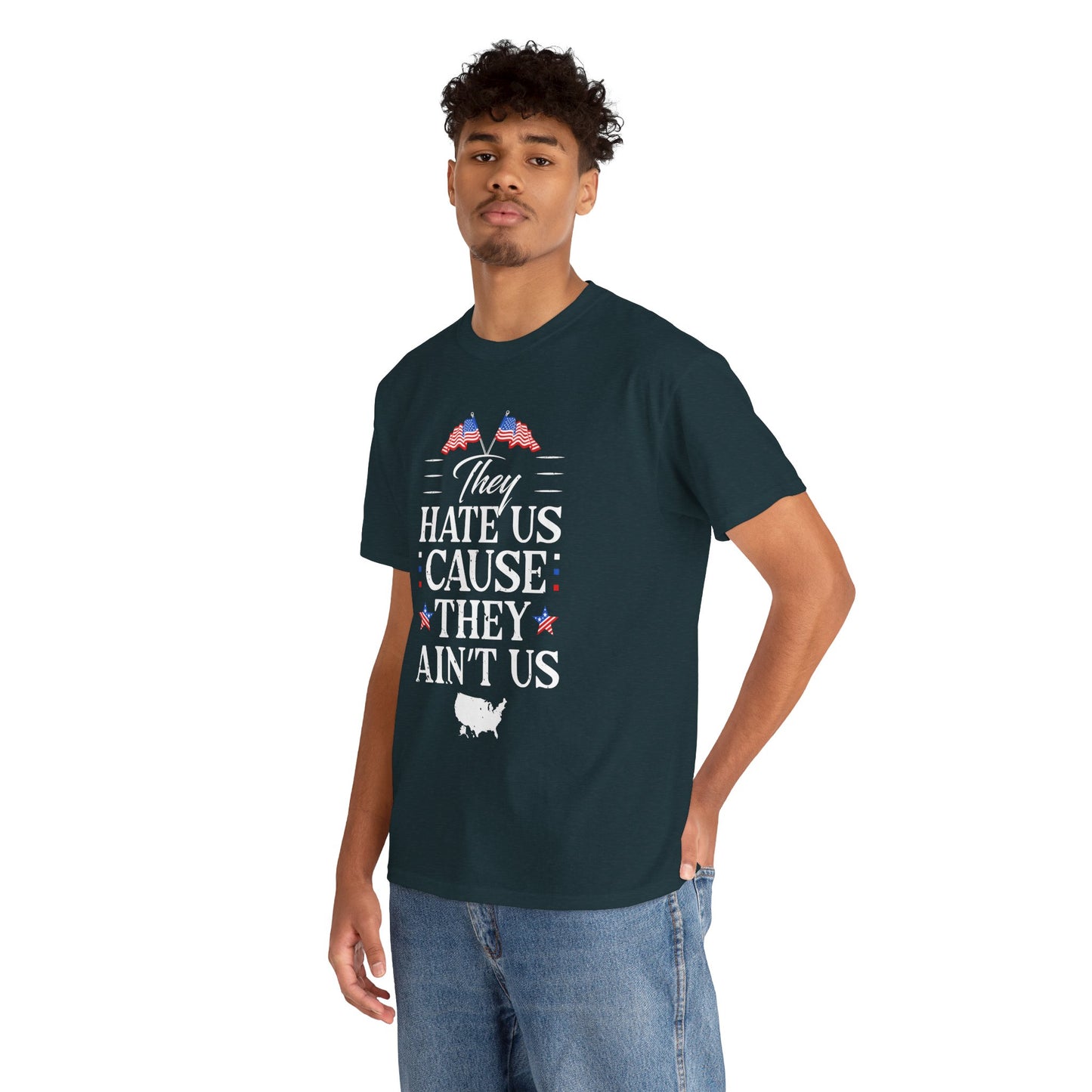 Patriotic Unisex Heavy Cotton Tee - 'They Hate Us Cause They Ain't Us' - Gift for Freedom Lovers, Casual Wear, Independence Day - 13651