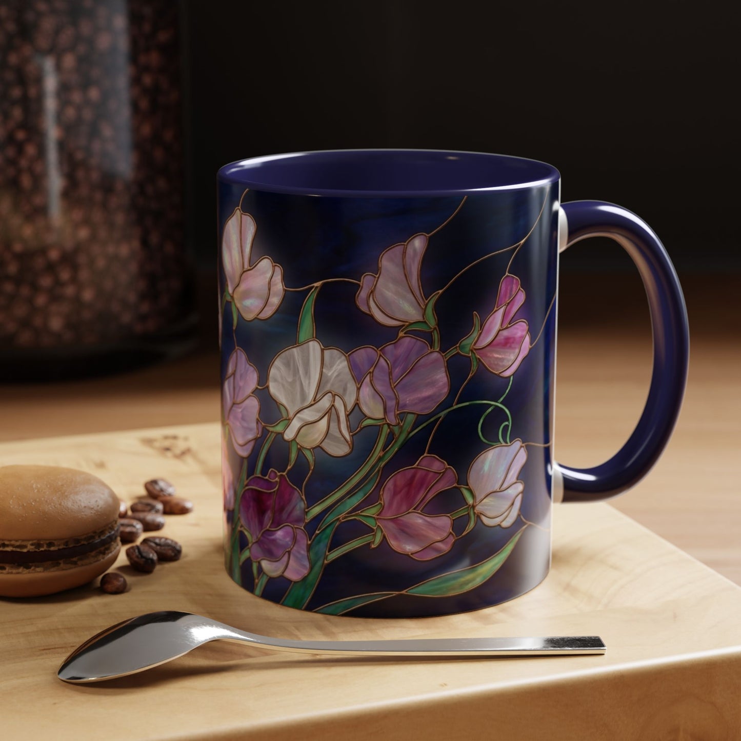 Sweet Pea Floral Accent Coffee Mug — Stained Glass Design 11/15oz - 14587