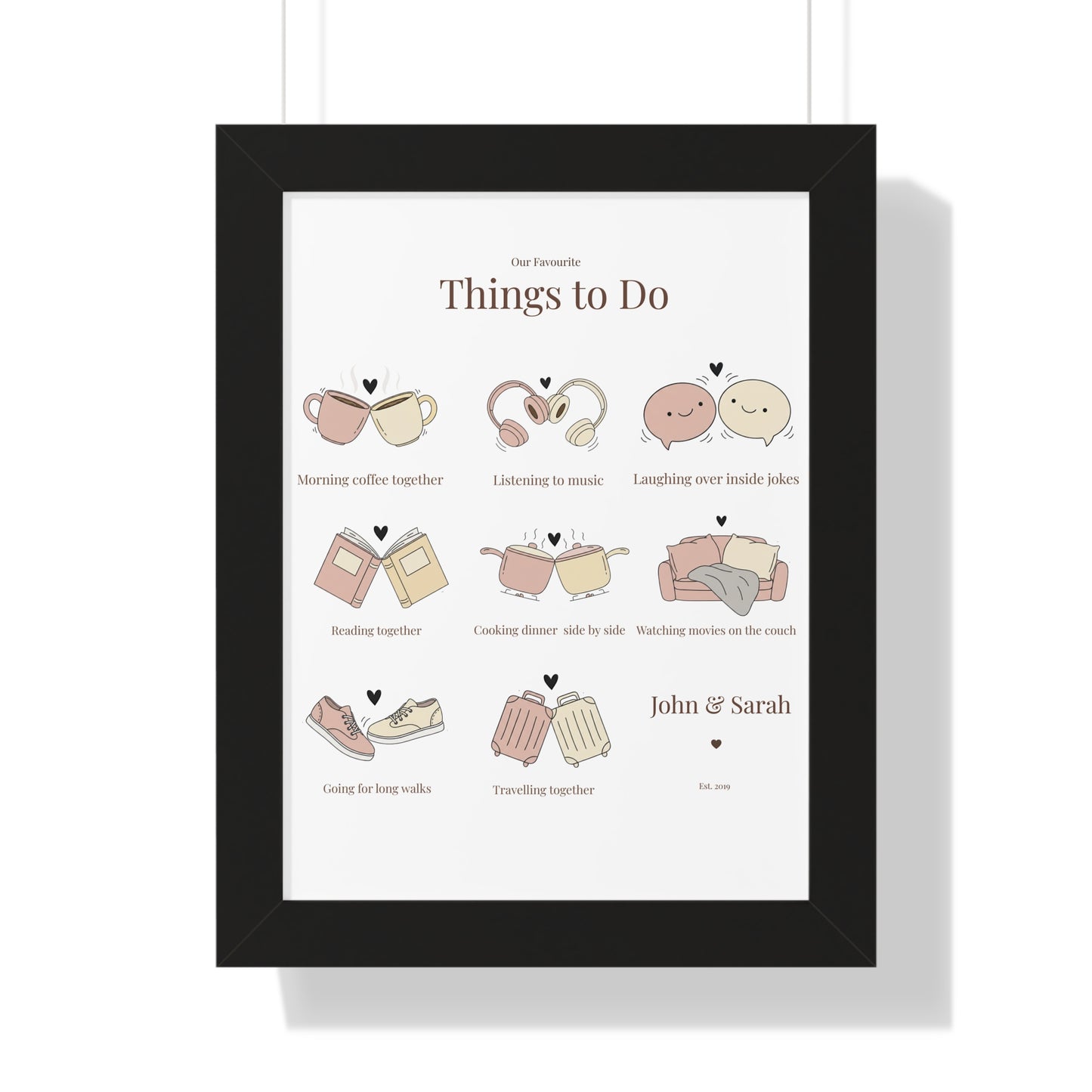Framed Poster – “Our Favourite Things to Do” Personalized Couple Print | Valentine’s Gift - 14708