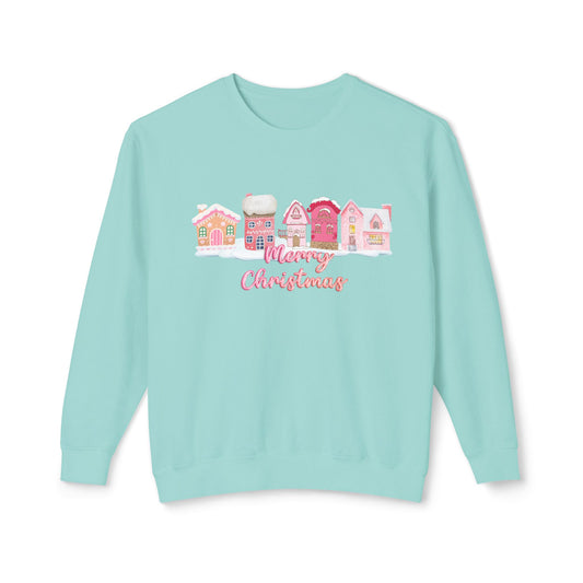 Merry Christmas, Houses - Unisex Lightweight Crewneck Sweatshirt - 10098