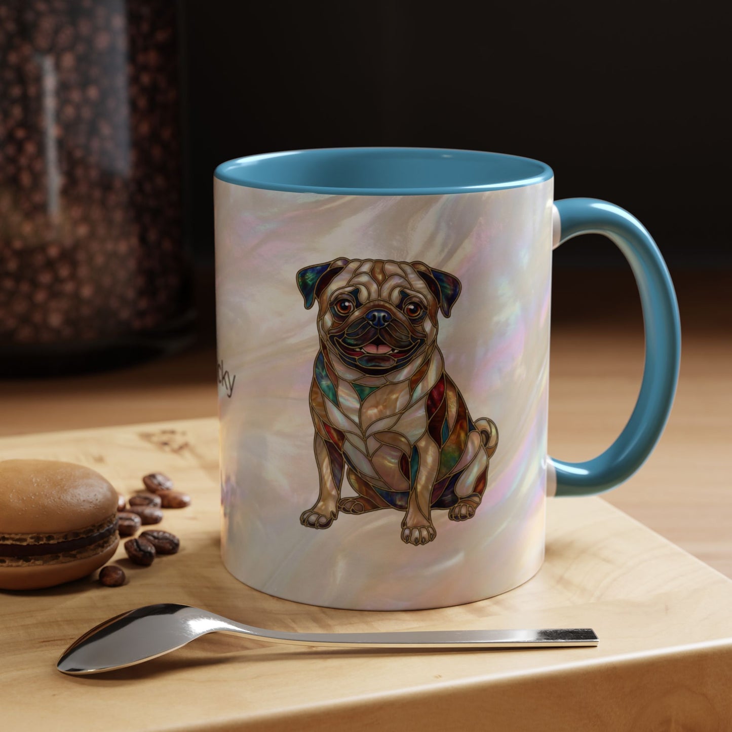 Personalized Pug Accent Coffee Mug –  Stained Glass Design (11/15oz) - 14547