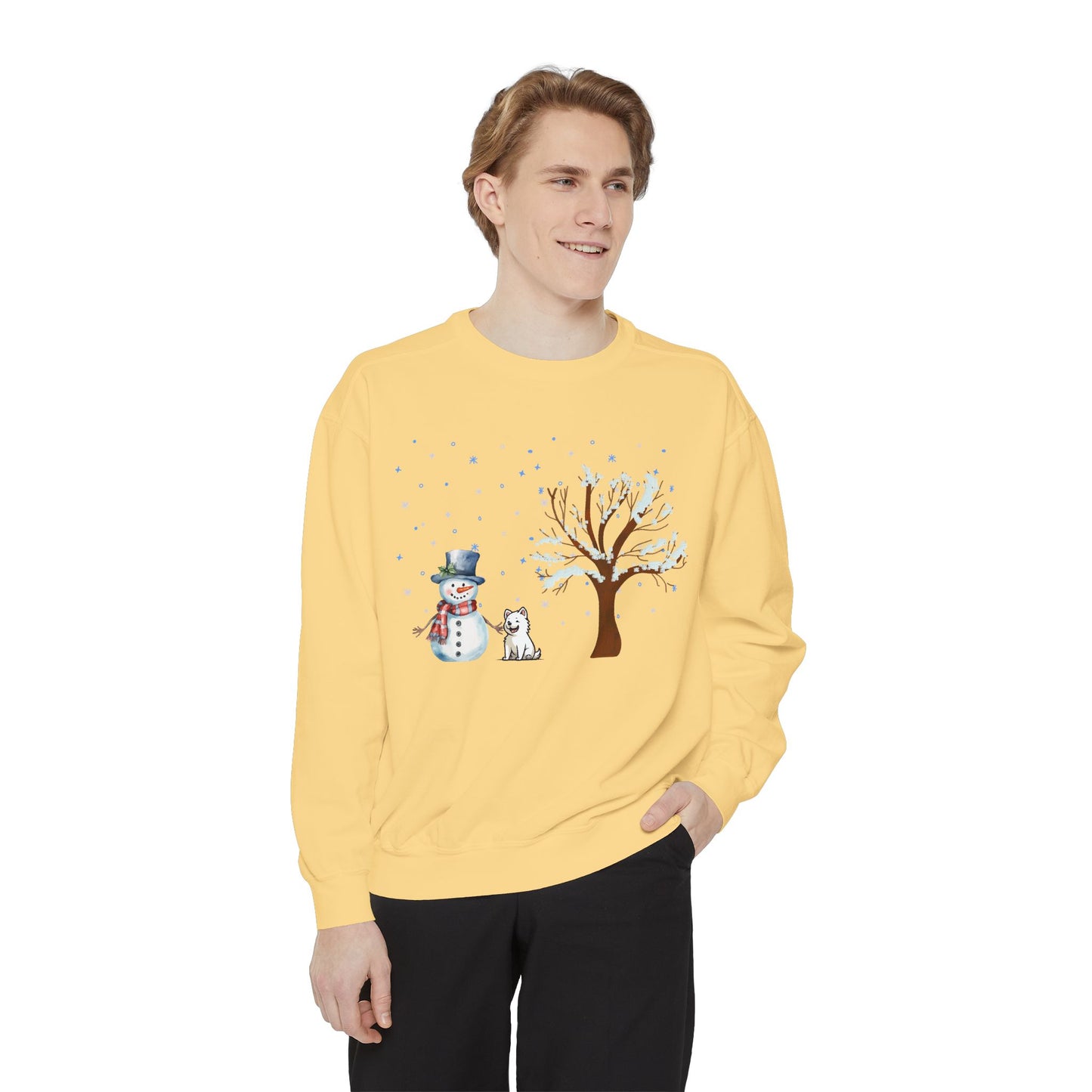 Snowman With A Puppy - Unisex Garment-Dyed Sweatshirt