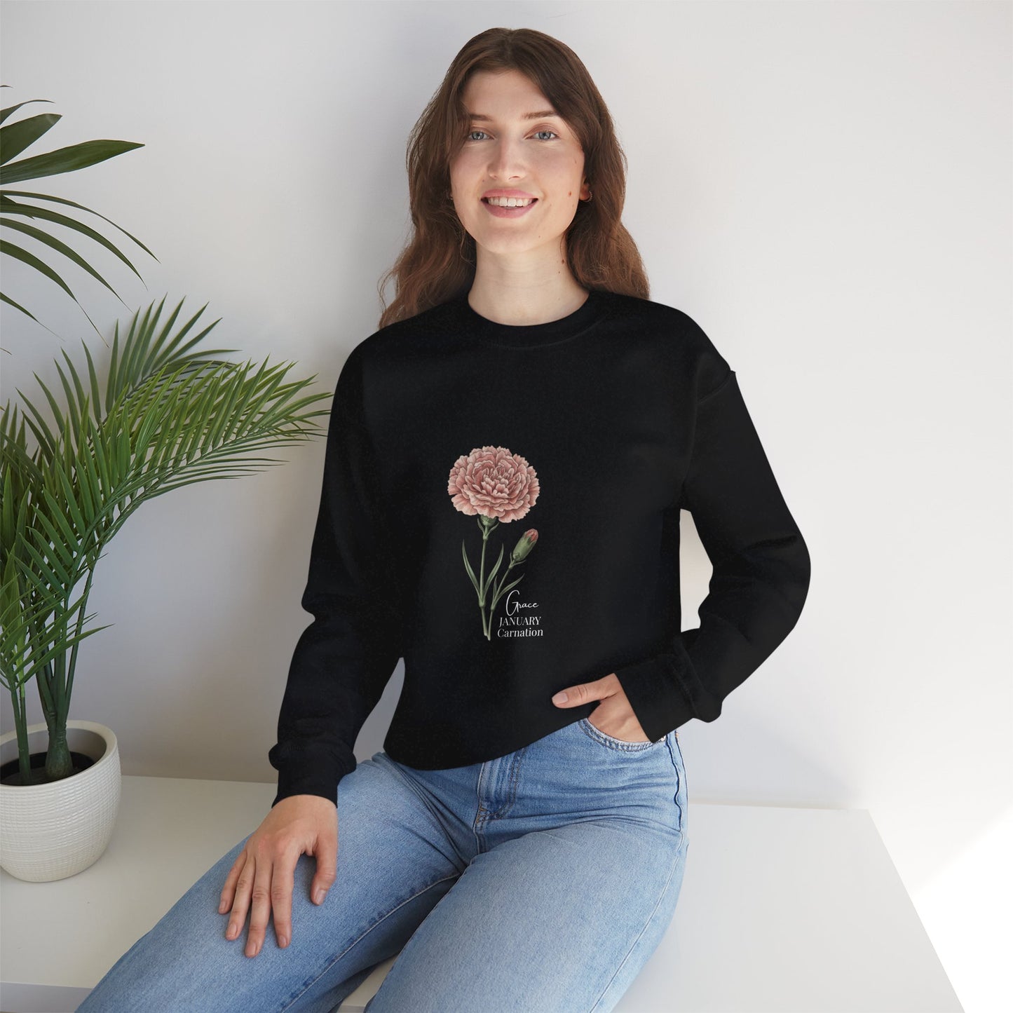 January Carnation Crewneck Sweatshirt — Customizable - 14673