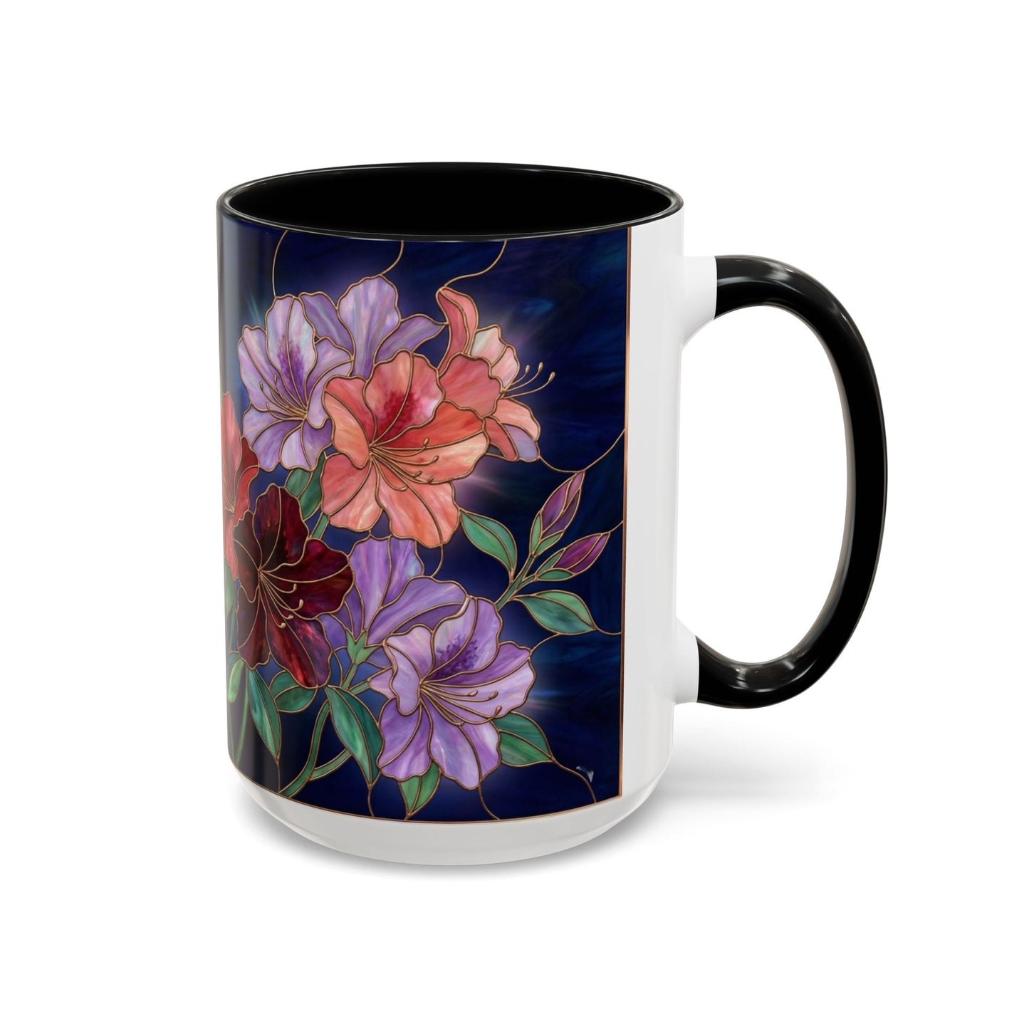 Azalea Floral Accent Coffee Mug — Stained Glass Design 11/15oz - 14554