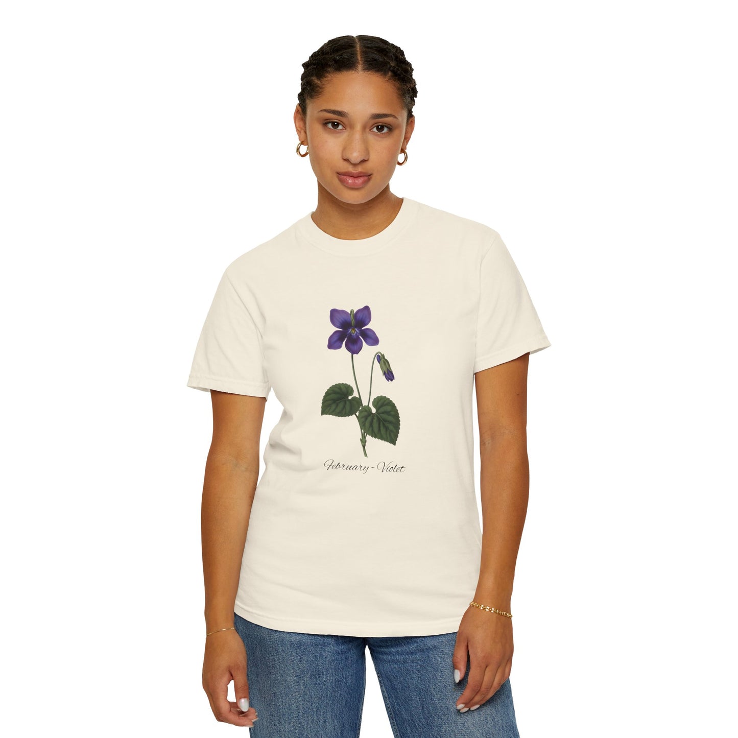 February Birth Flower Violet T-Shirt – Heavyweight Garment-Dyed Tee - 14700
