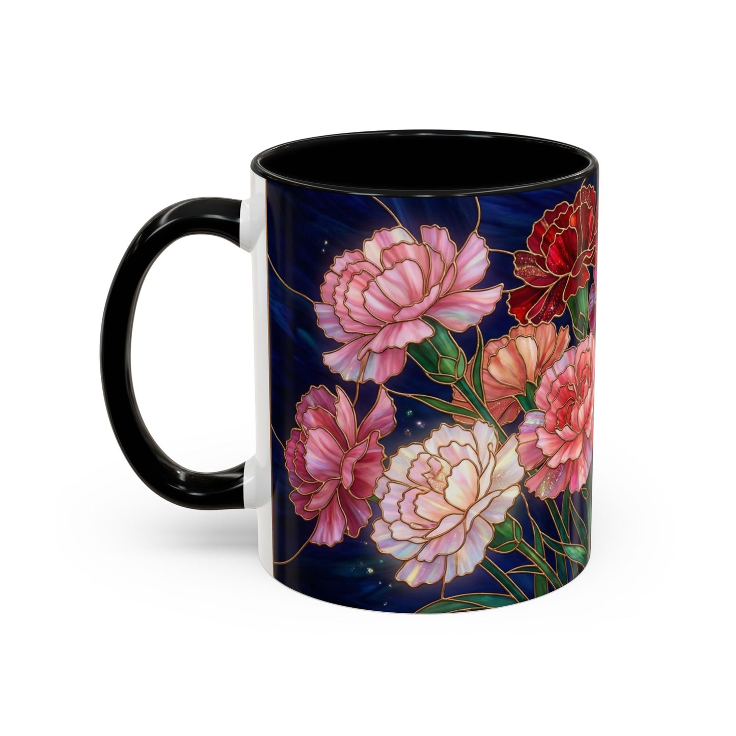 Carnation Floral  Accent Coffee Mug — Stained Glass Design (11/15oz) - 14559