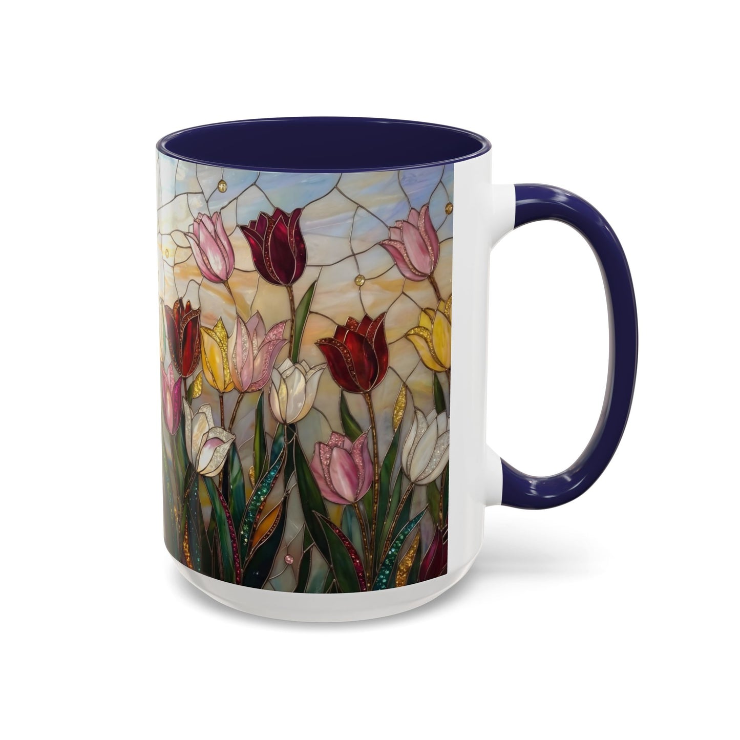 Tulip Stained Glass Accent Coffee Mug — Floral Spring Tea & Coffee Cup (11/15oz) - 14525