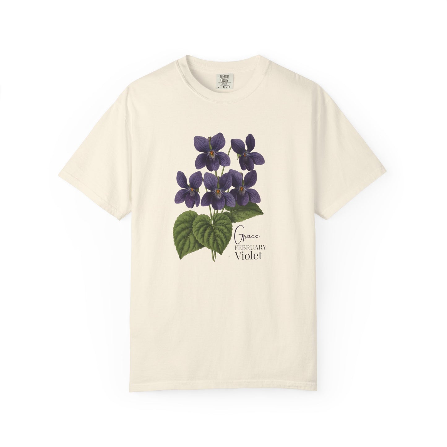 February Birth Flower Violet T-Shirt – Heavyweight Garment-Dyed Tee - 14694
