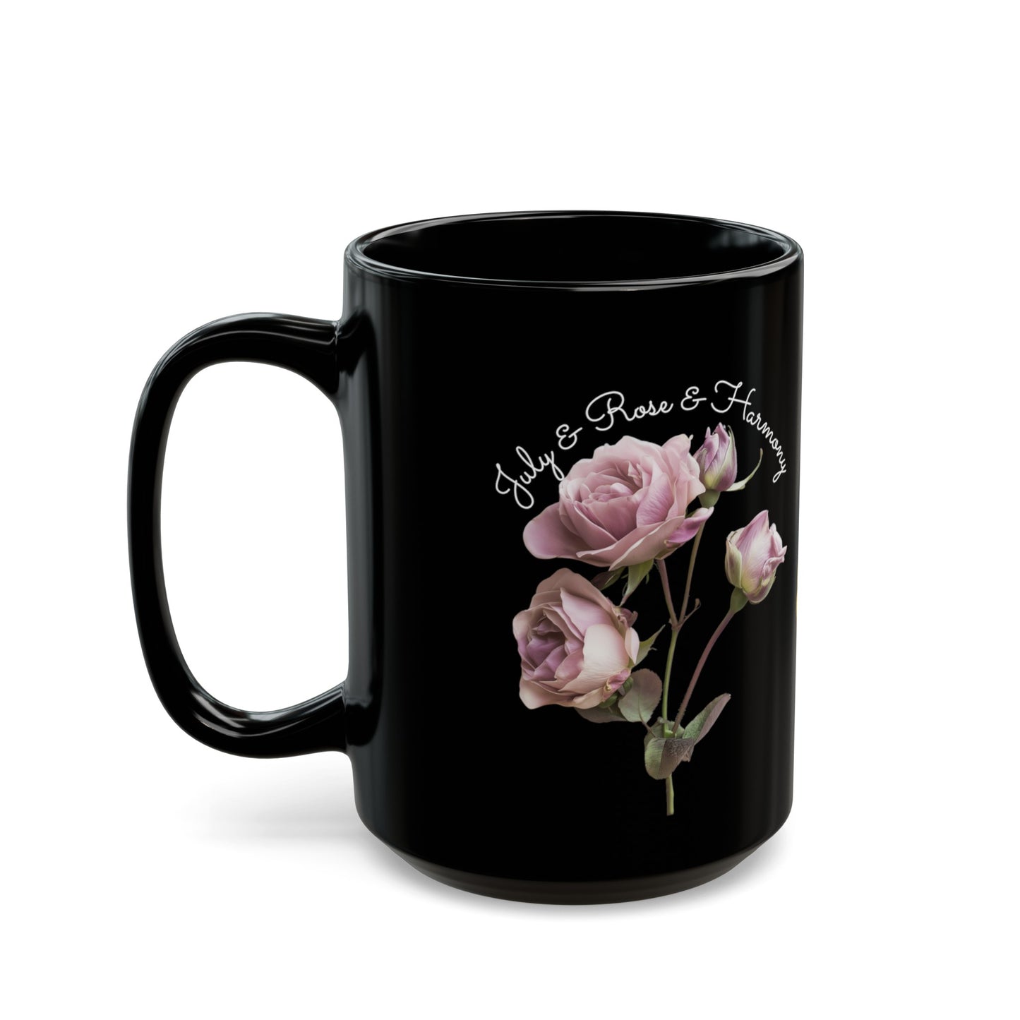 Happy Birthday, June, Rose, Customized Ceramic Black Mug (11oz, 15oz)