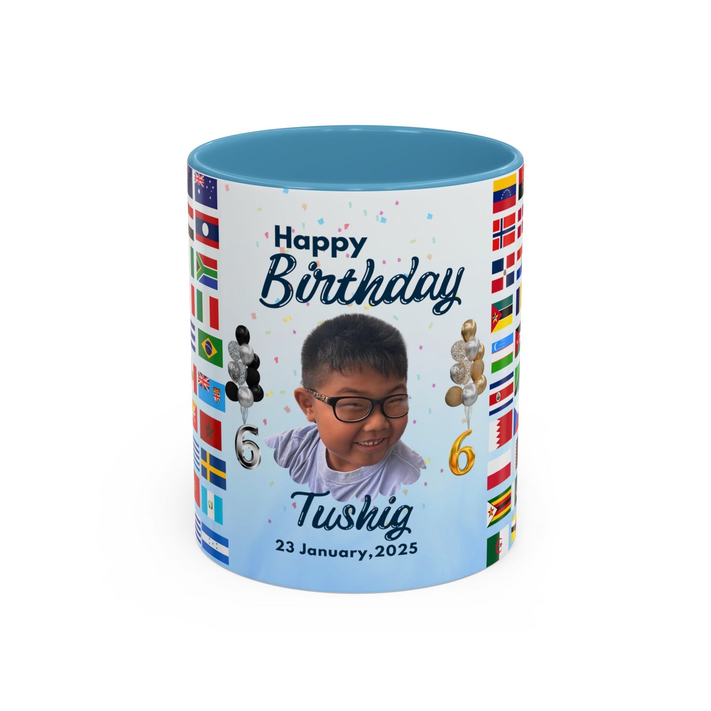 Kids, Happy Birthday, World Flag Fan, Details Customizable - Accent Coffee Mug (11, 15oz) - 11232
