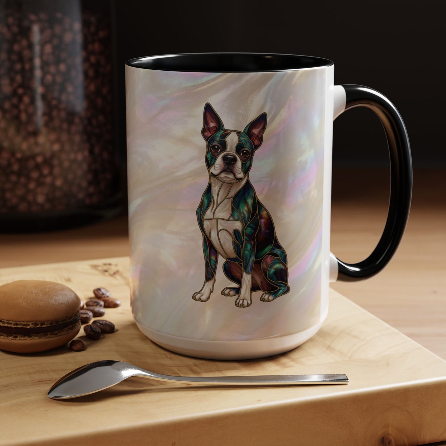 Boston Terrier Accent Coffee Mug — Stained Glass Design (11/15 oz) - 14620