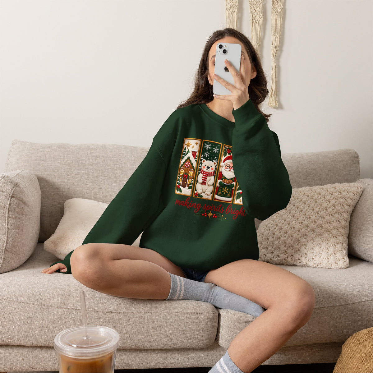 Making Spirits Bright Sweatshirt, Cute Vintage Christmas Crewneck - 14548